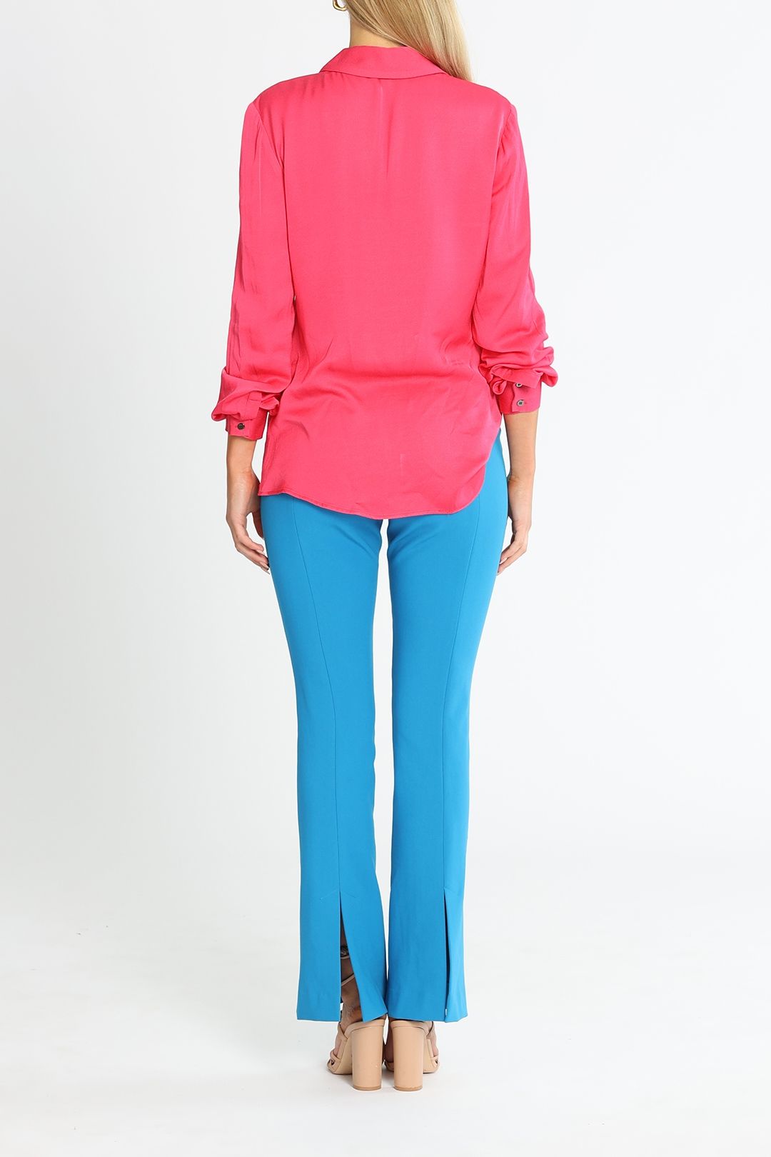 Cue Pink Satin Shirt Relaxed Fit