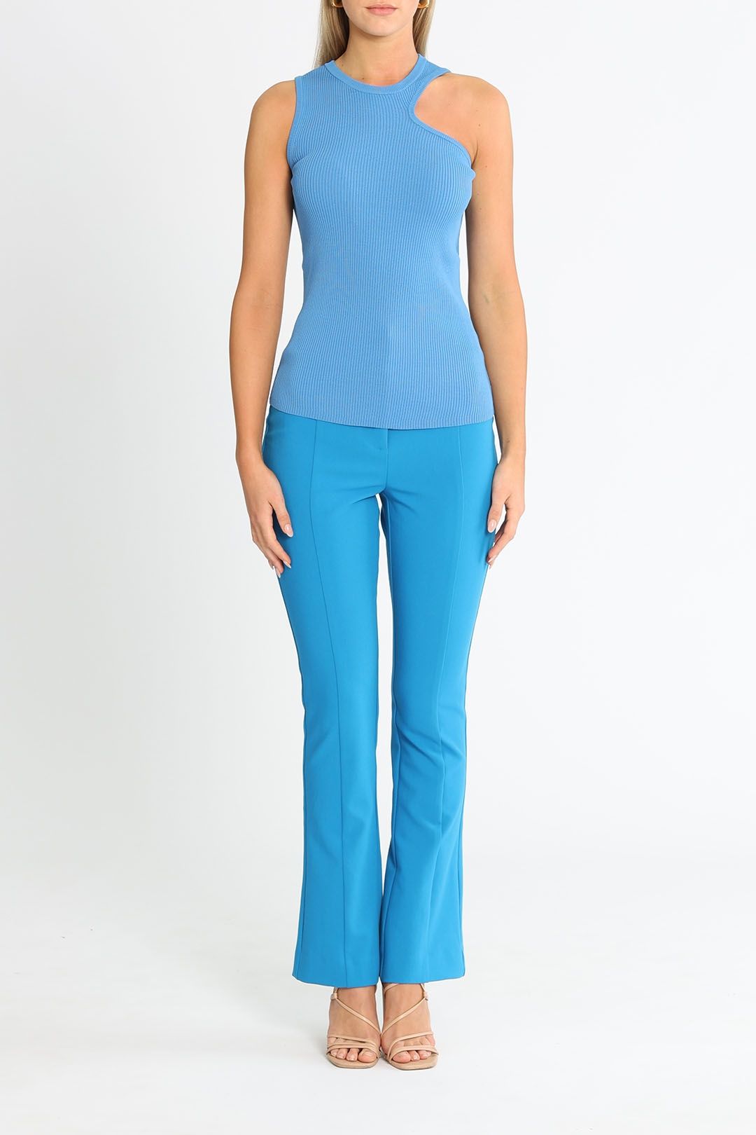 Cue Ribbed Cut Away Tank Blue