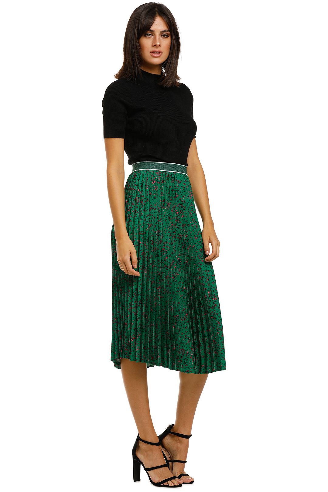 Side Pleat Skirt in Green by Curate by Trelise Cooper for Hire GlamCorner