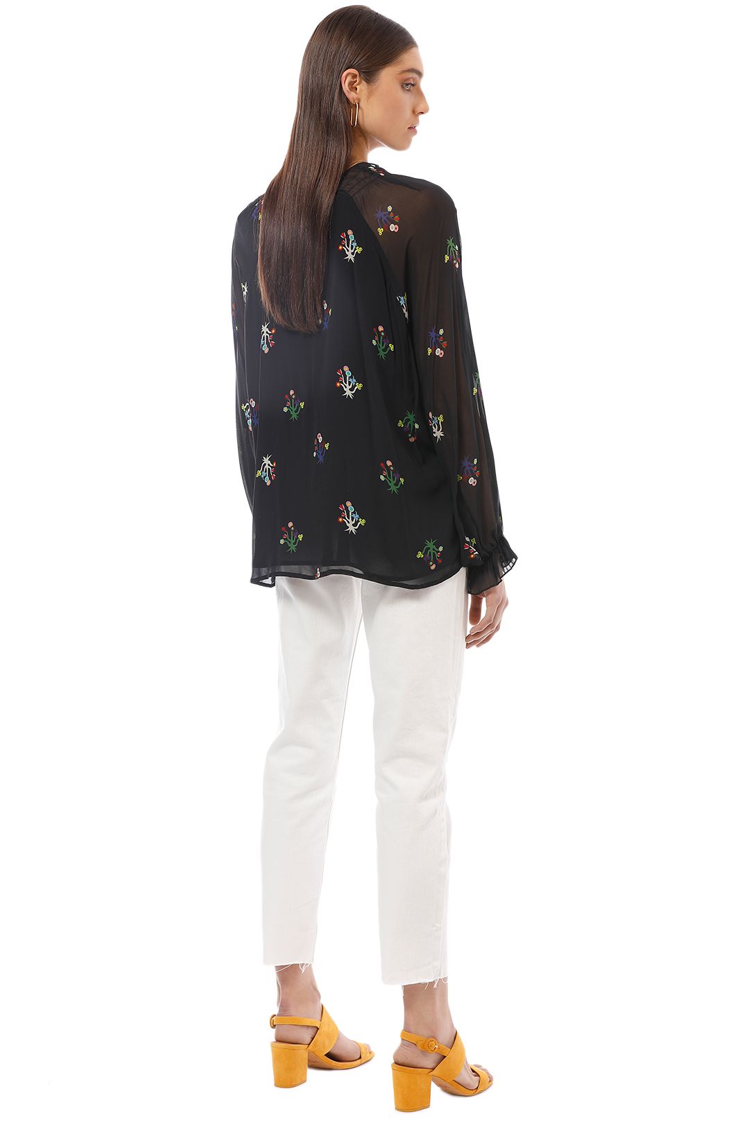 Cynthia Rowley - High Tide Smocked Ruffle Neck Top - Print - Back