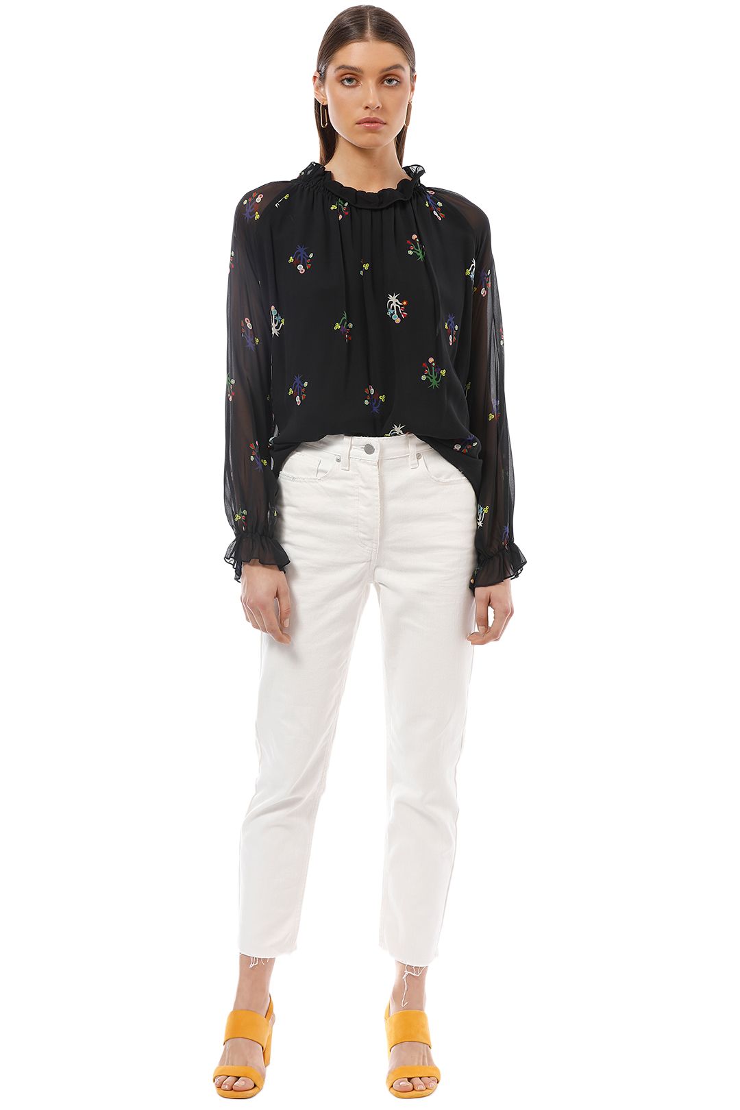 Cynthia Rowley - High Tide Smocked Ruffle Neck Top - Print - Front