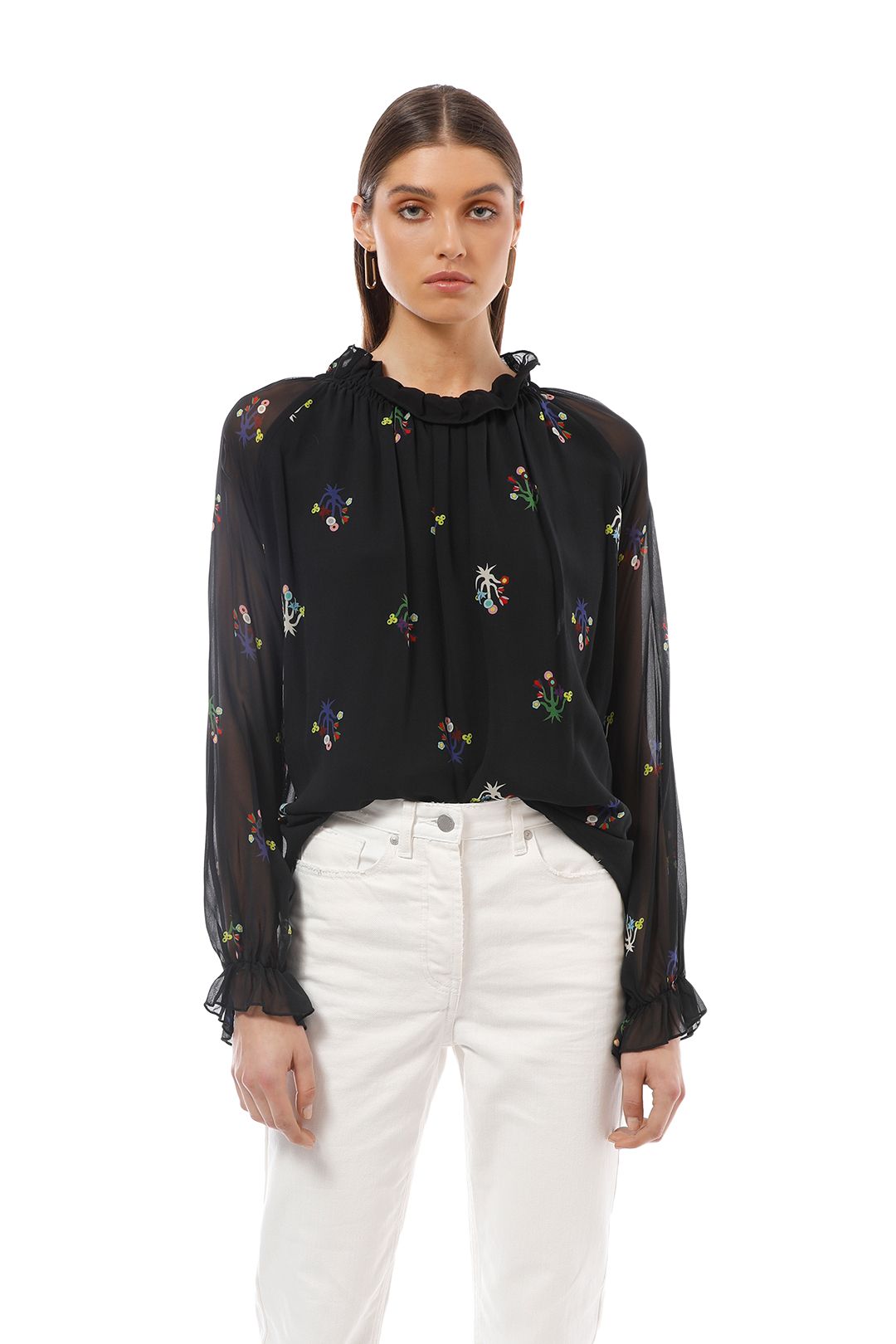 Cynthia Rowley - High Tide Smocked Ruffle Neck Top - Print - Front Crop