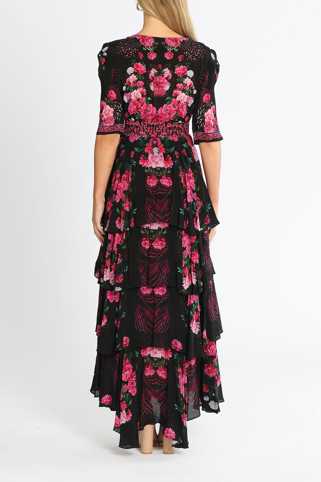 Czarina Romantic Flower Maxi Dress Tiered Skirt