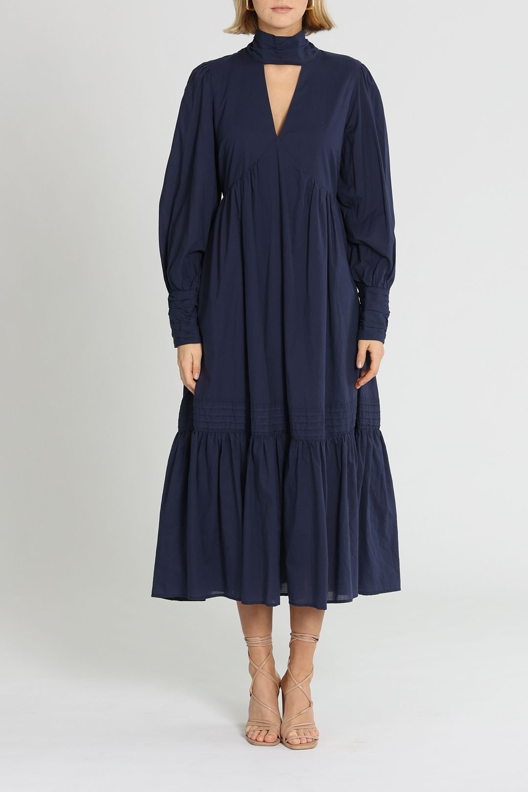 David Jones Long Sleeve Cut Out Maxi Dress Navy