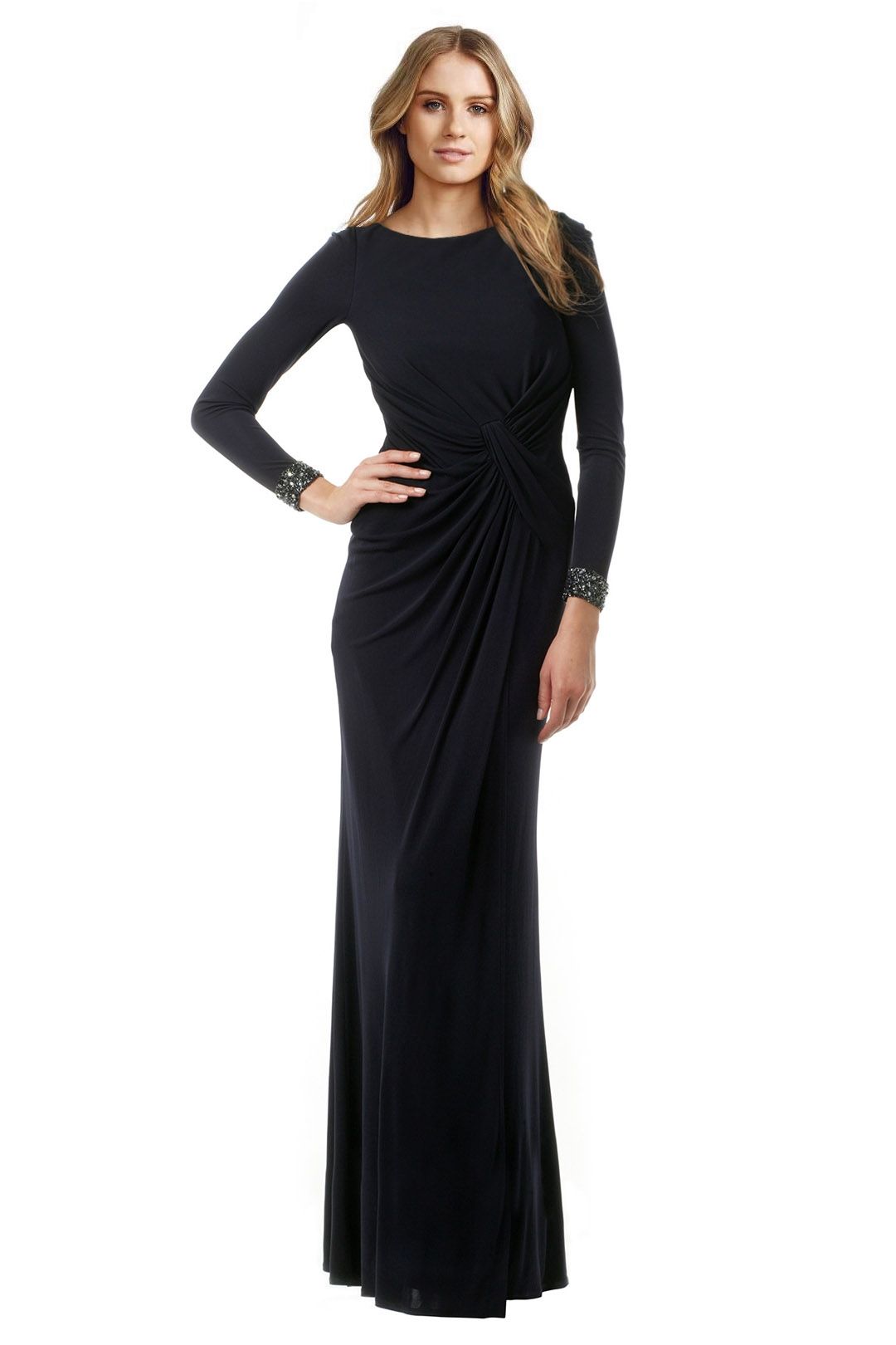 David Meister - Cuff Out Back Gown  - Navy - Front