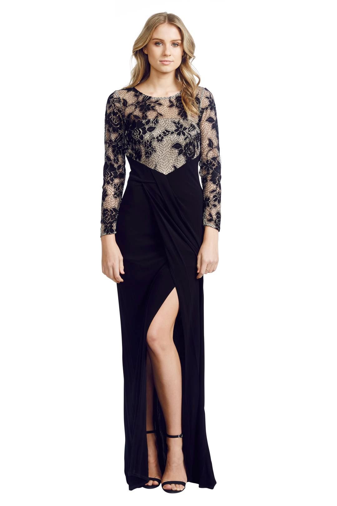 David Meister - Illusion Lace Gown - Black - Front