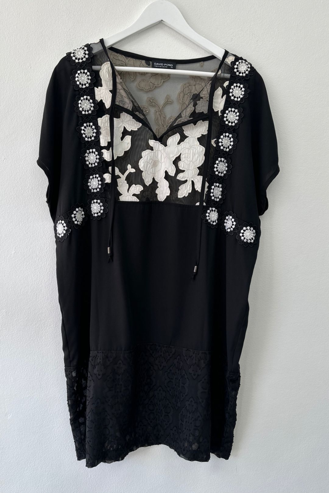 David Pond NZ - Black Embroidered Shift Dress