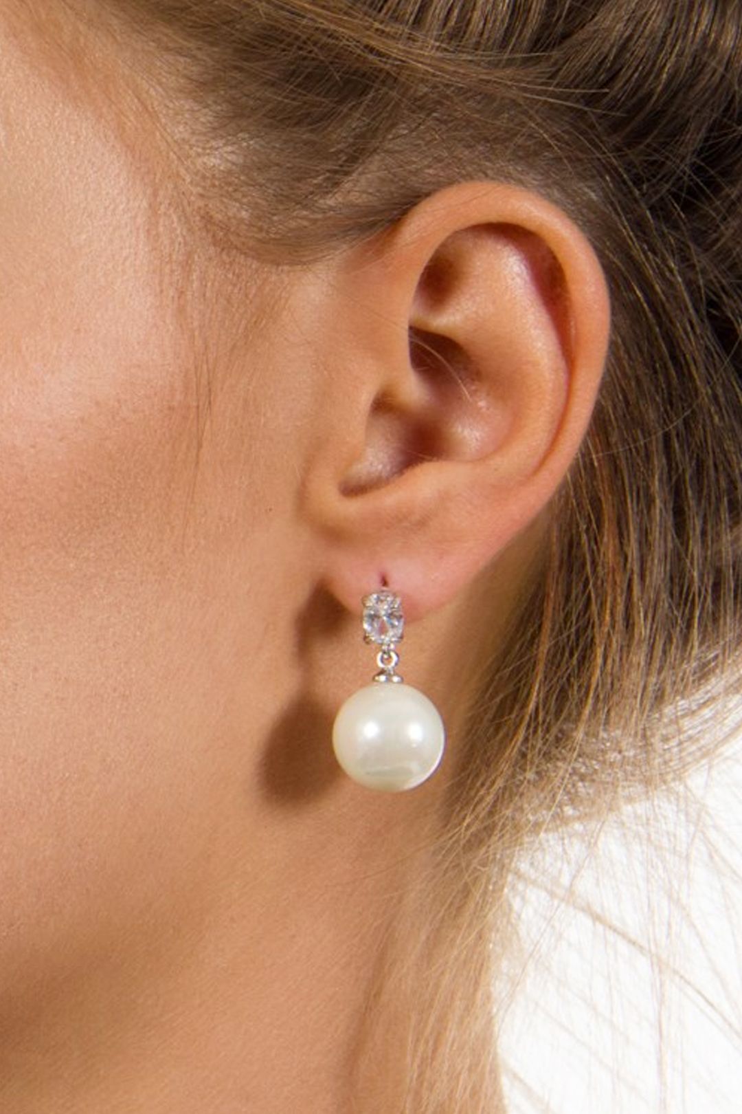 Adorne - Faux Pearl Drop Mini CZ Crystal Stud Earring