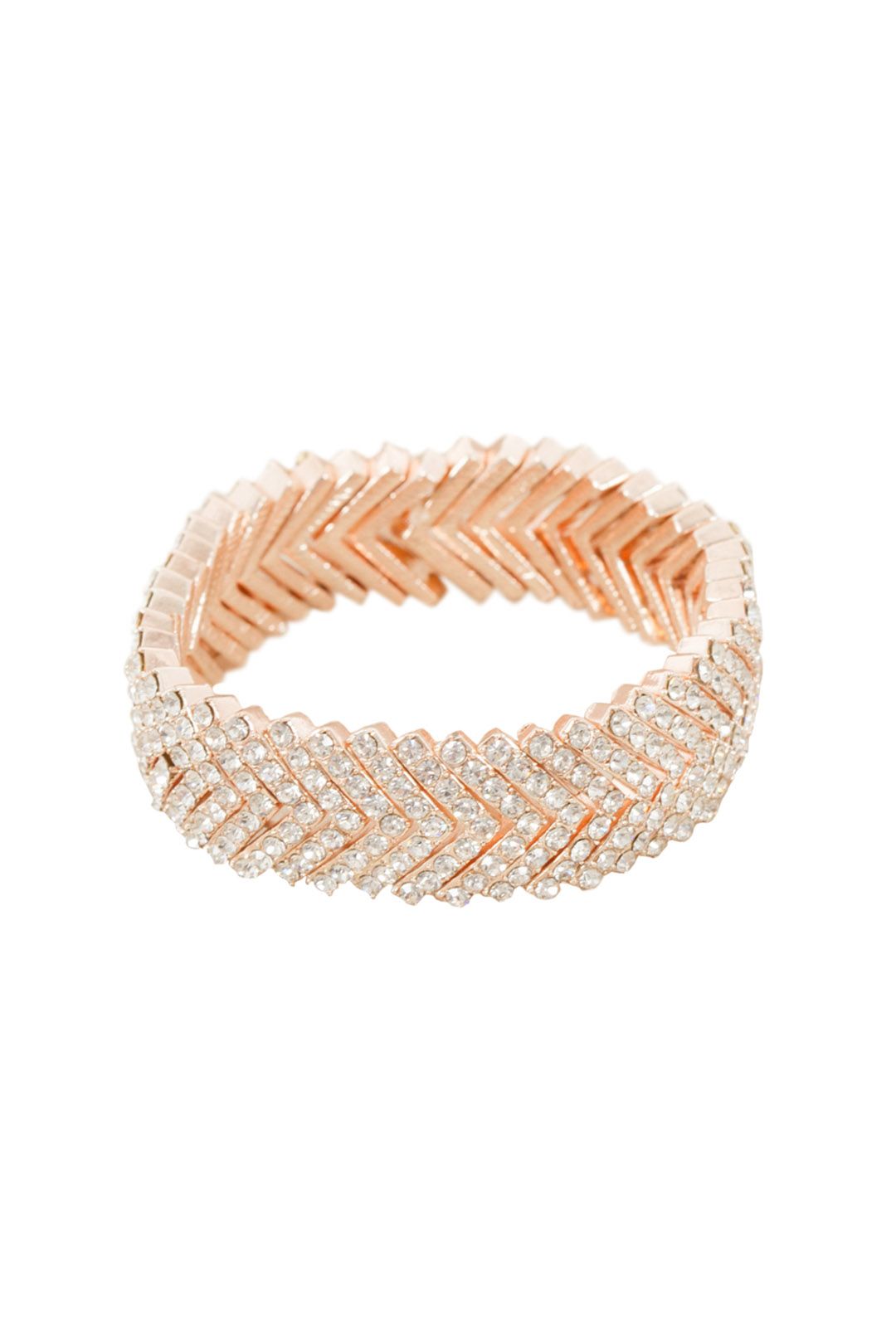 Adorne - Diamante Stacked V Cuff - Rose Gold - Front