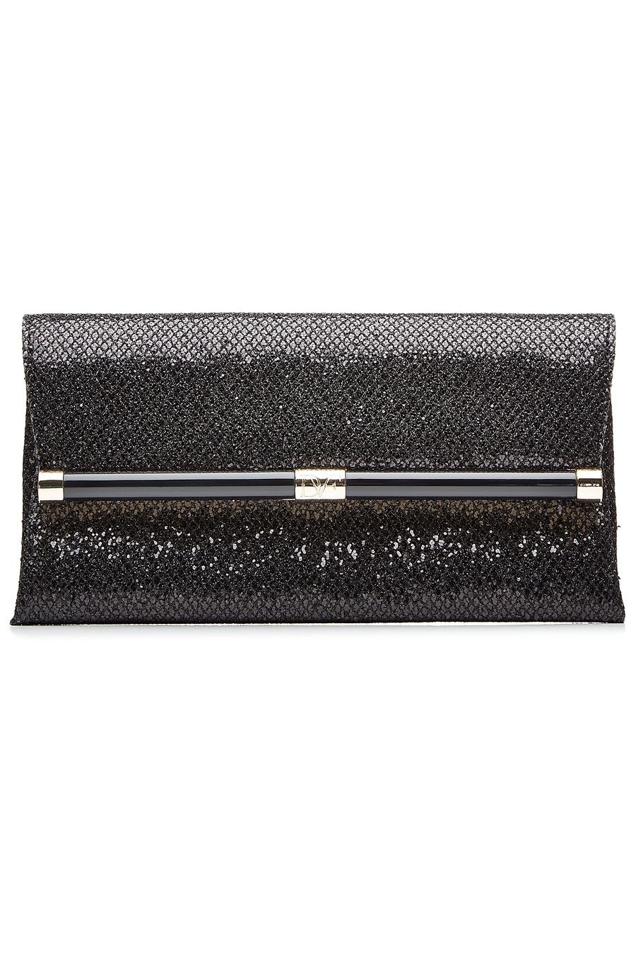 Diane von Furstenberg - 440 Envelope Glittered Leather Clutch - Black - Front