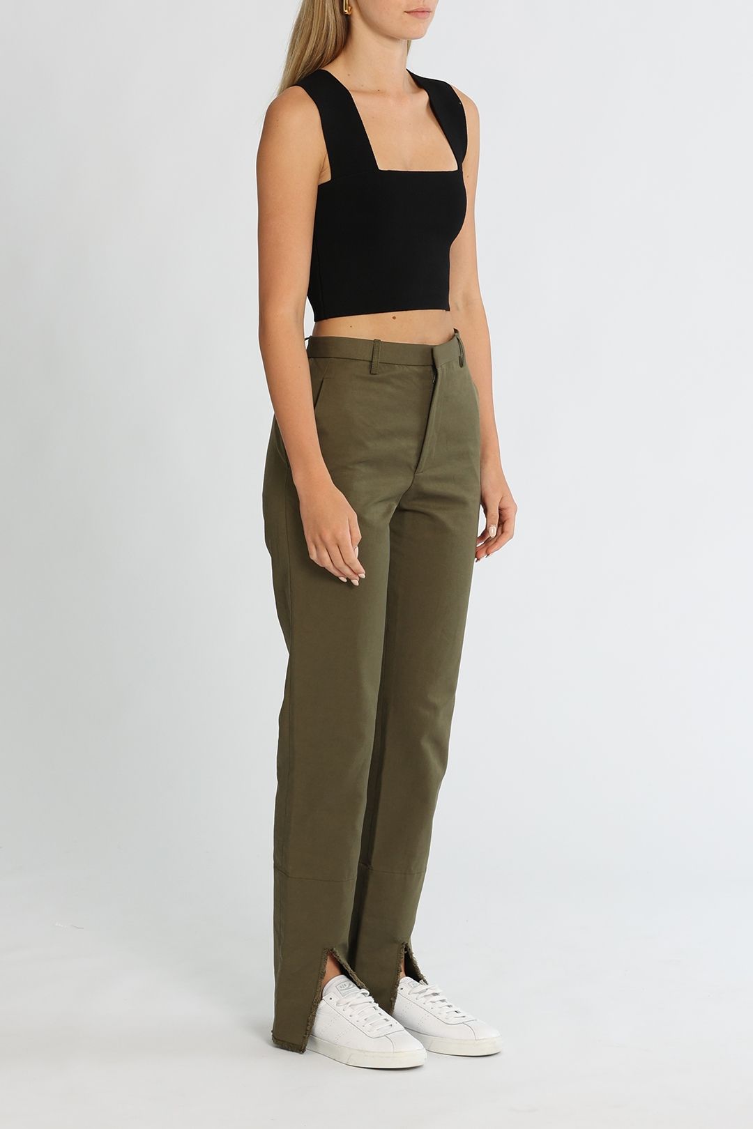 Hire Split Frayed Pant in Khaki Dion Lee GlamCorner