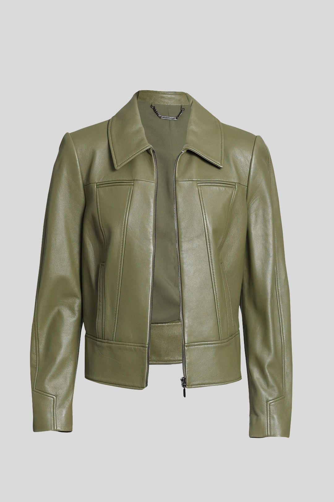 Khaki Lamb Leather Collared Jacket