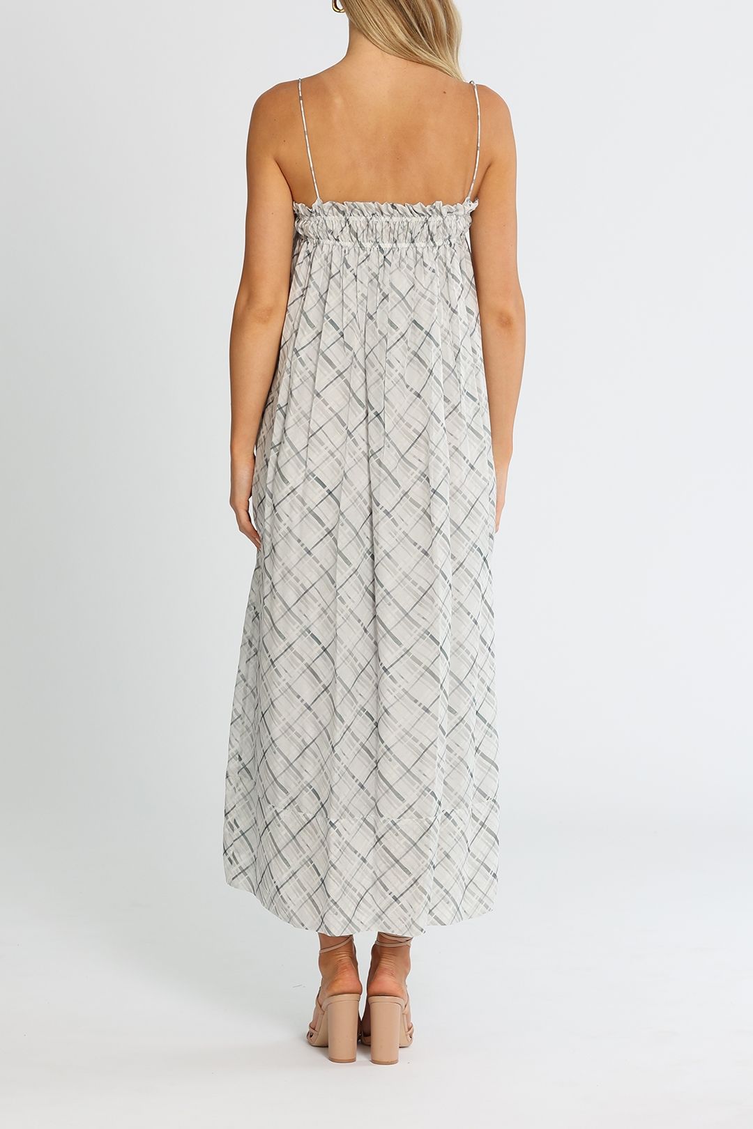 Elka Collective Tasman Liv Dress Sage Check Relaxed Fit