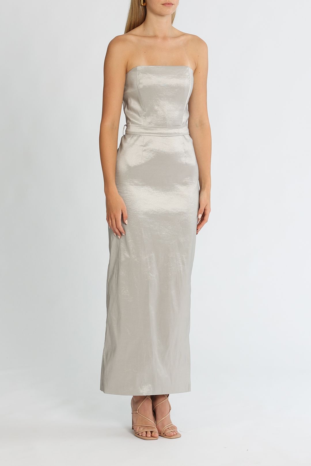Elle Zeitoune Fitted Strapless Dress Silver Maxi