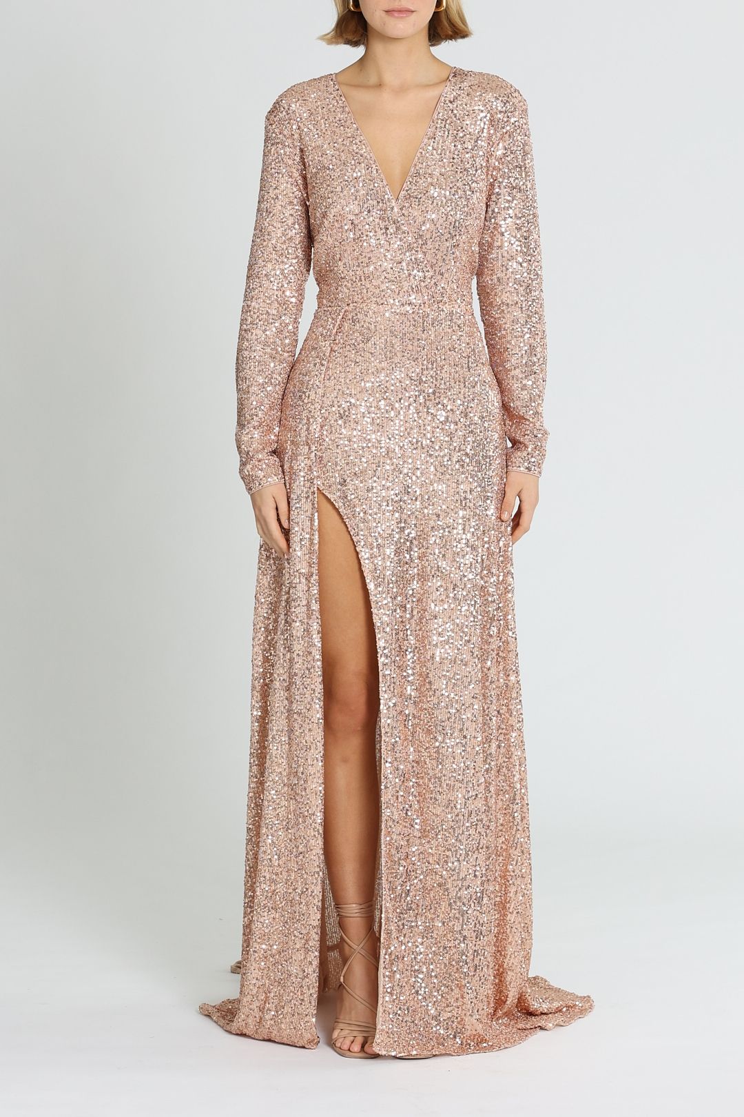 Elle Zeitoune Fontaine Long Sleeve Gown Rose Gold Sequin