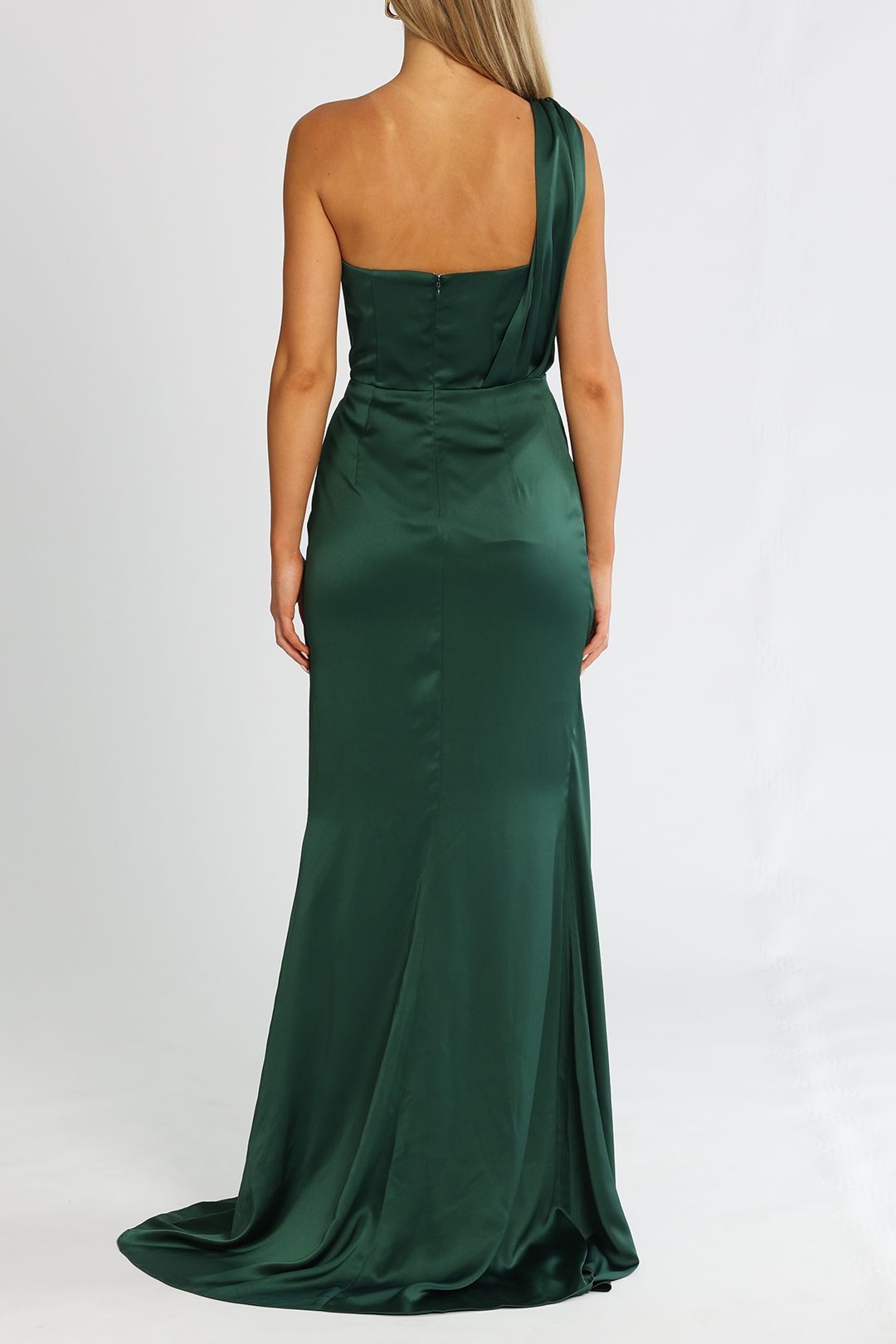 Elle Zeitoune One Shoulder Emerald Gown Forest Green Satin