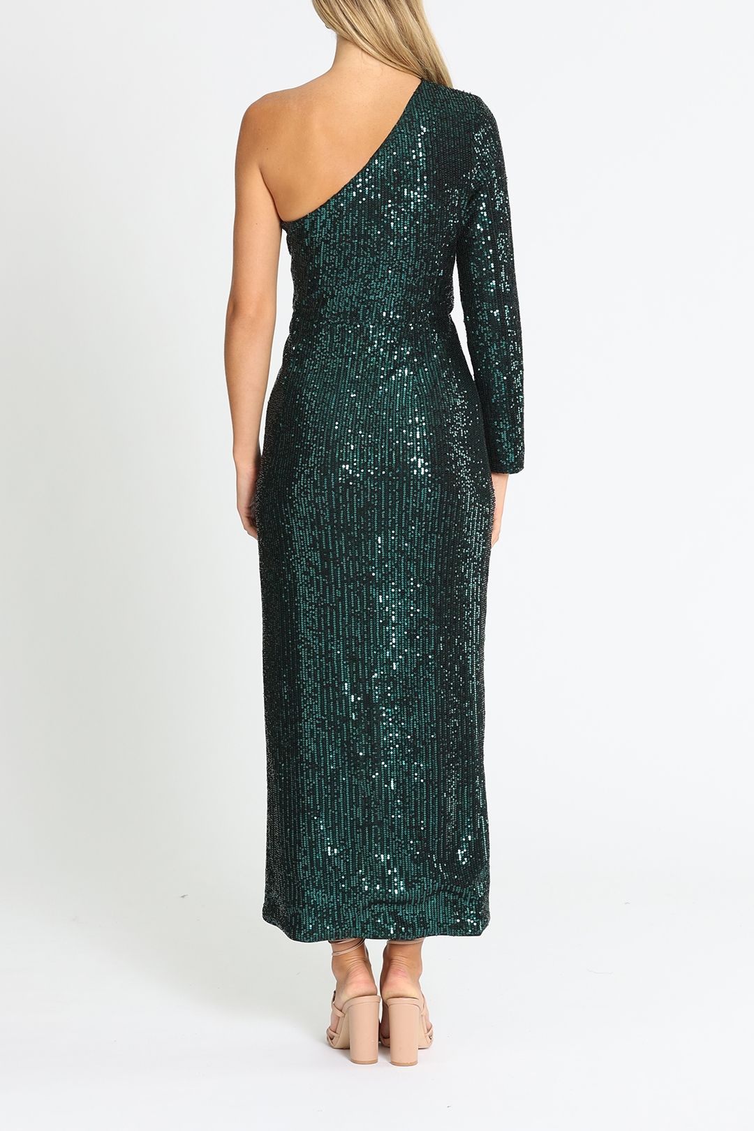 Hire One Shoulder Ruched Dress in Green Elle Zeitoune GlamCorner