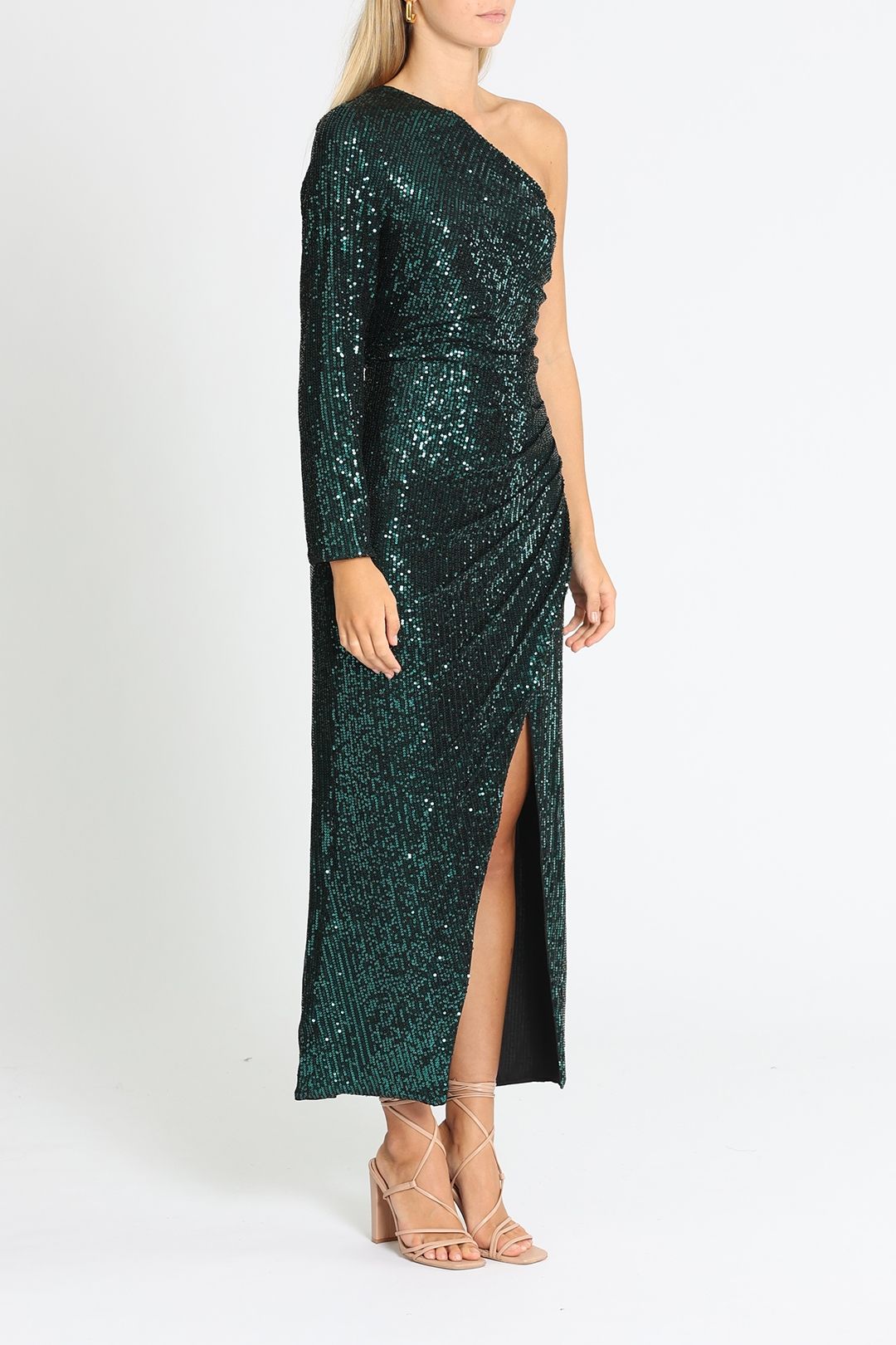 Hire One Shoulder Ruched Dress in Green Elle Zeitoune GlamCorner