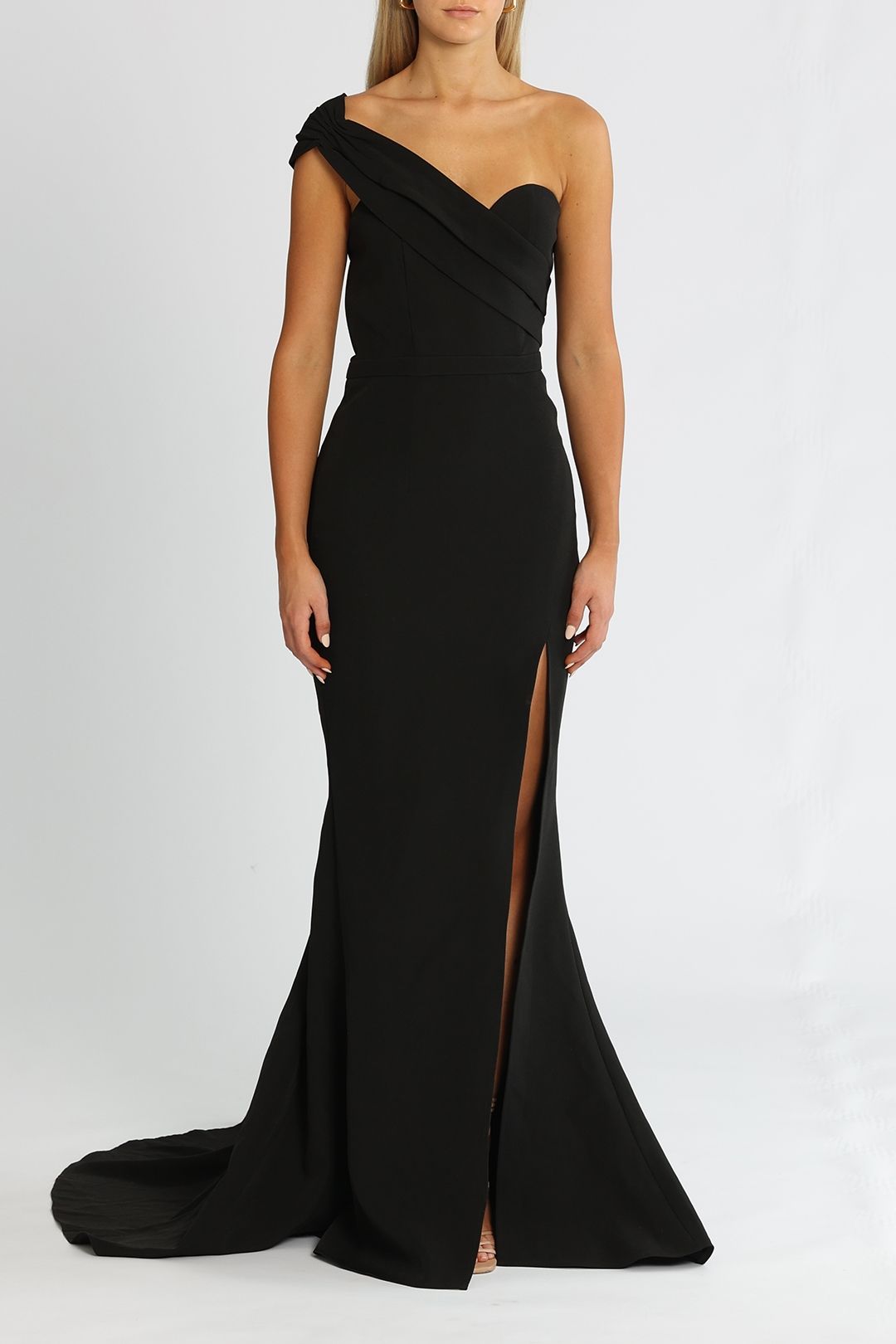 Elle Zeitoune One Sided Off The Shoulder Detail Gown Black