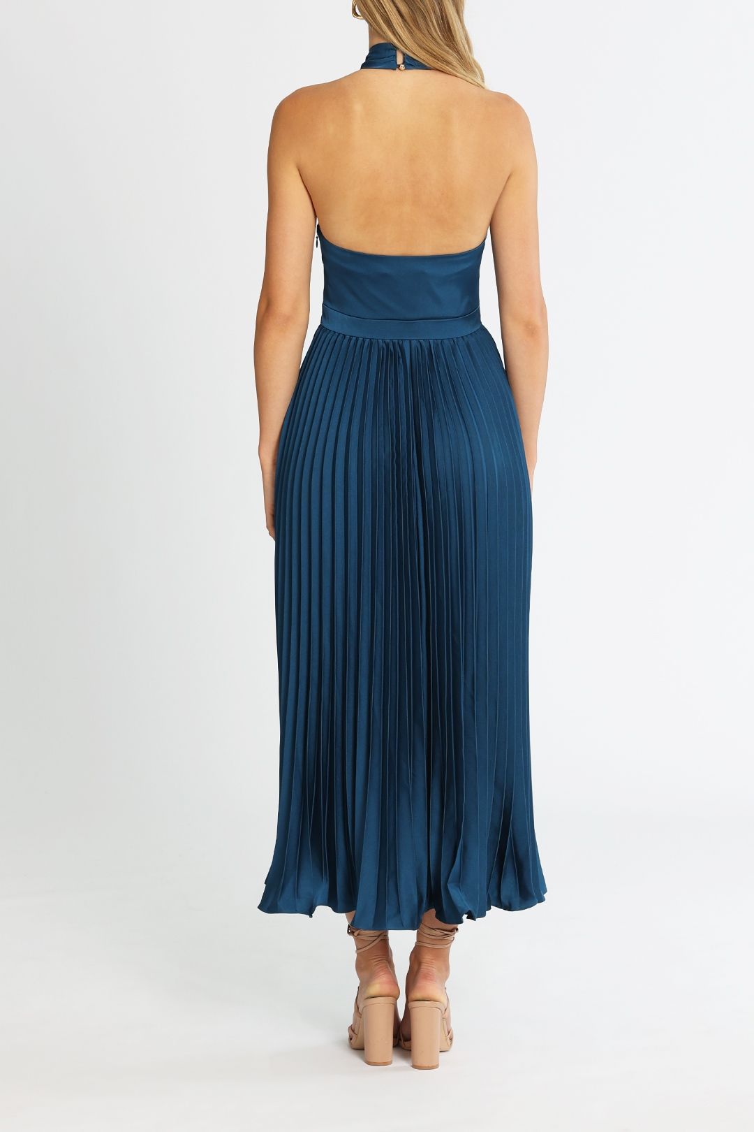 Elle Zeitoune Pleated Halter Midi Sleeveless