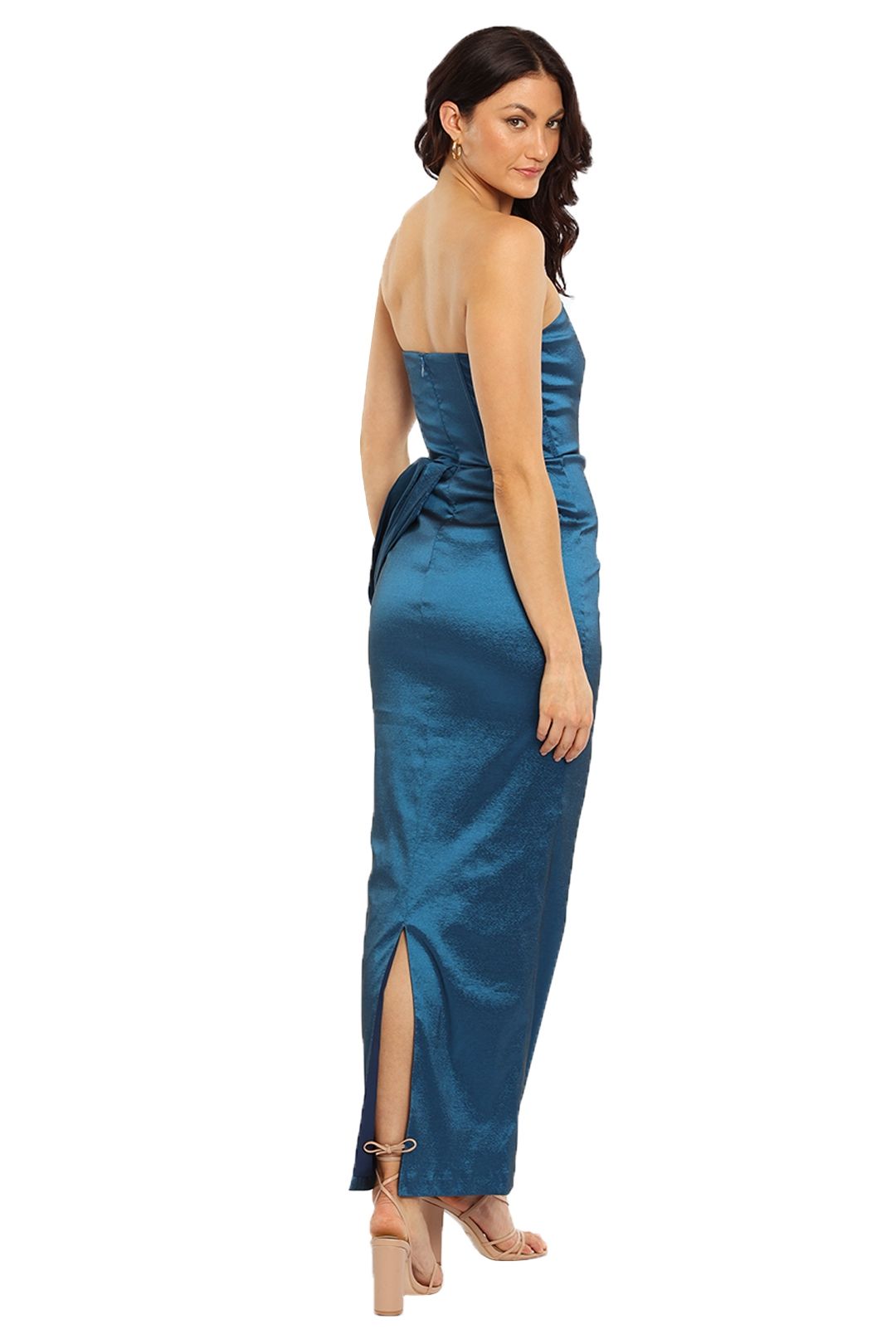 Elle Zeitoune Satin One Shoulder Dress Blue Strapless
