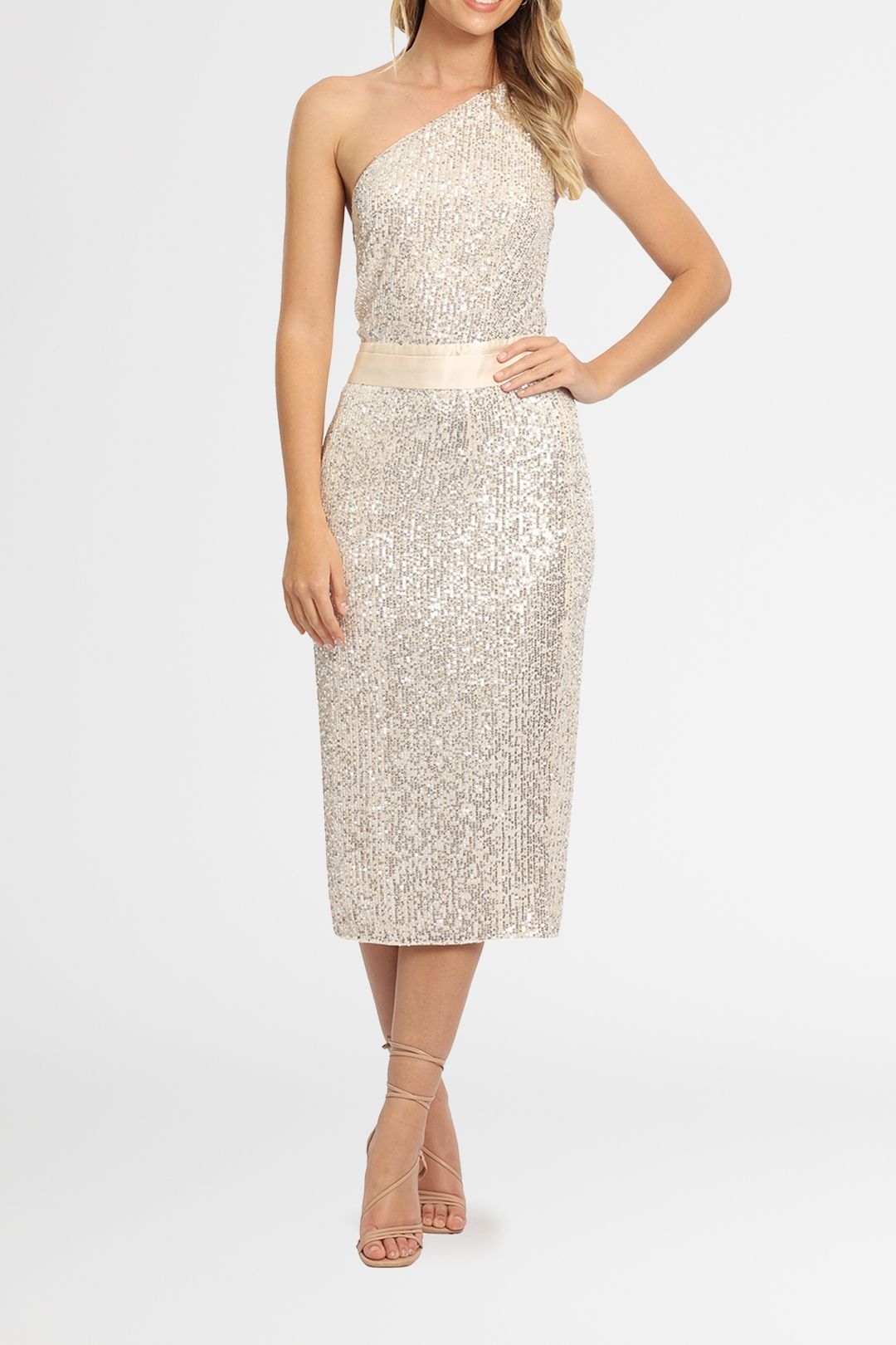 Elle Zeitoune Sequin One Shoulder Midi