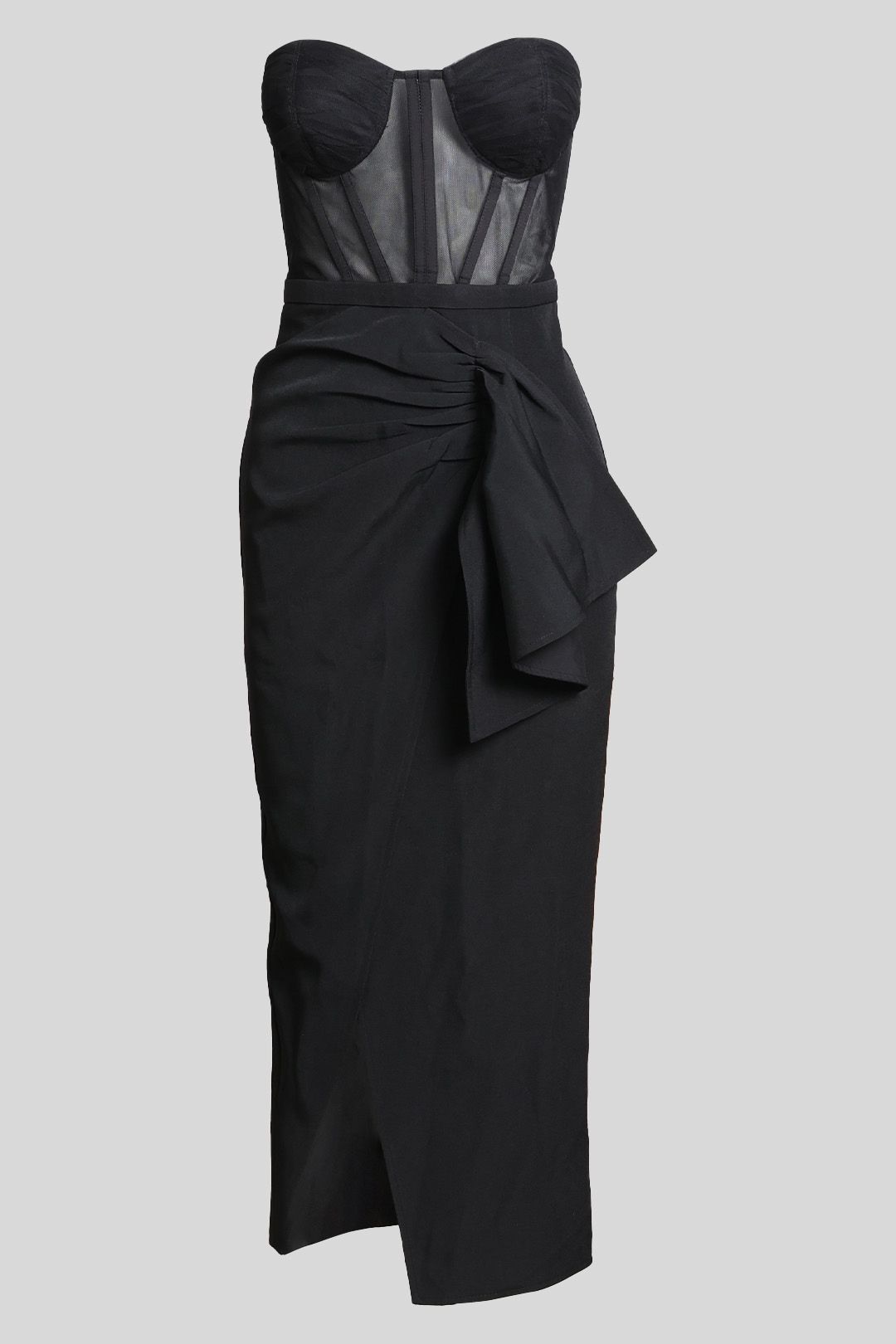 Black Strapless Bustier Midi Dress