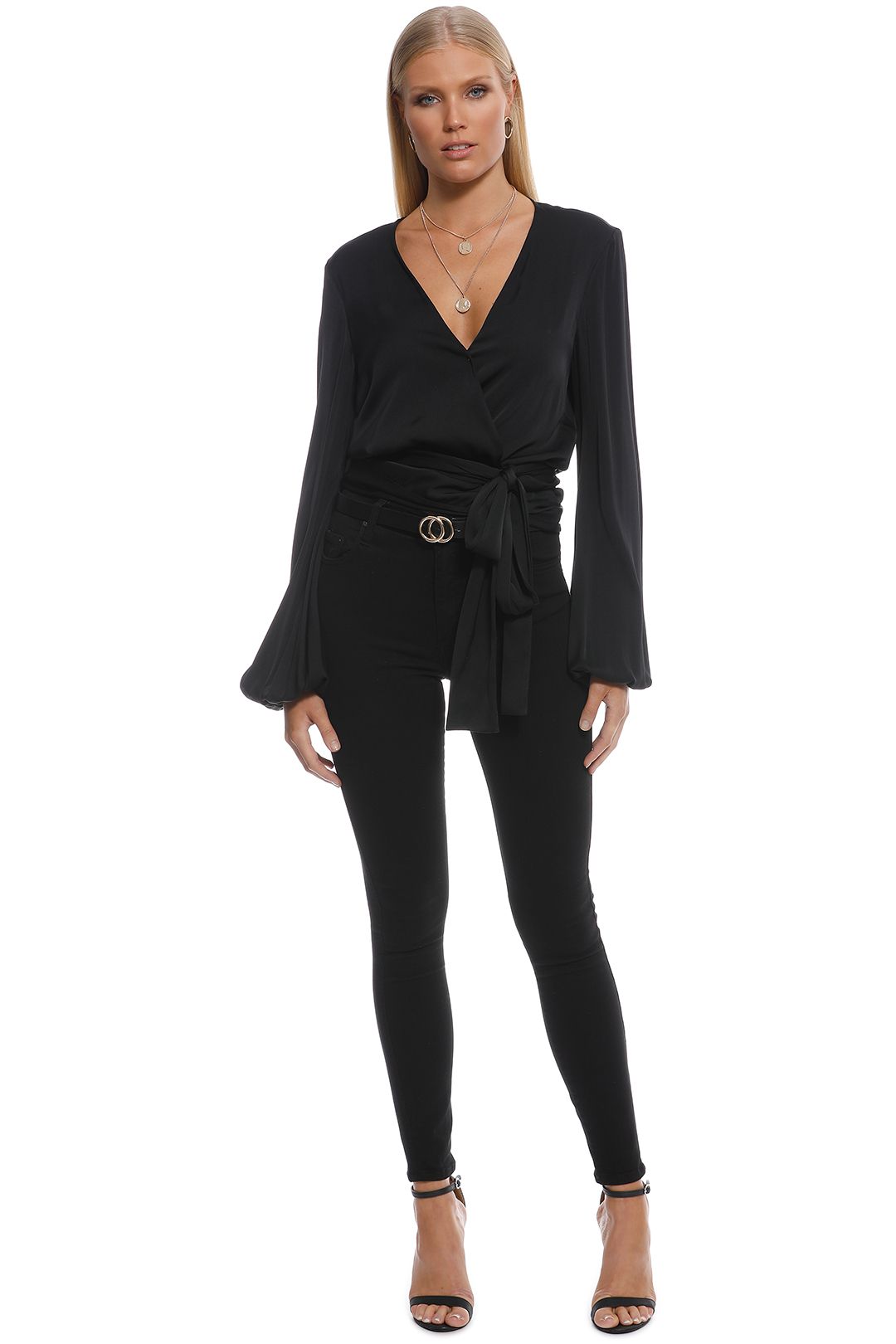 Ellery - Missionary Wrap Blouse - Black - Front