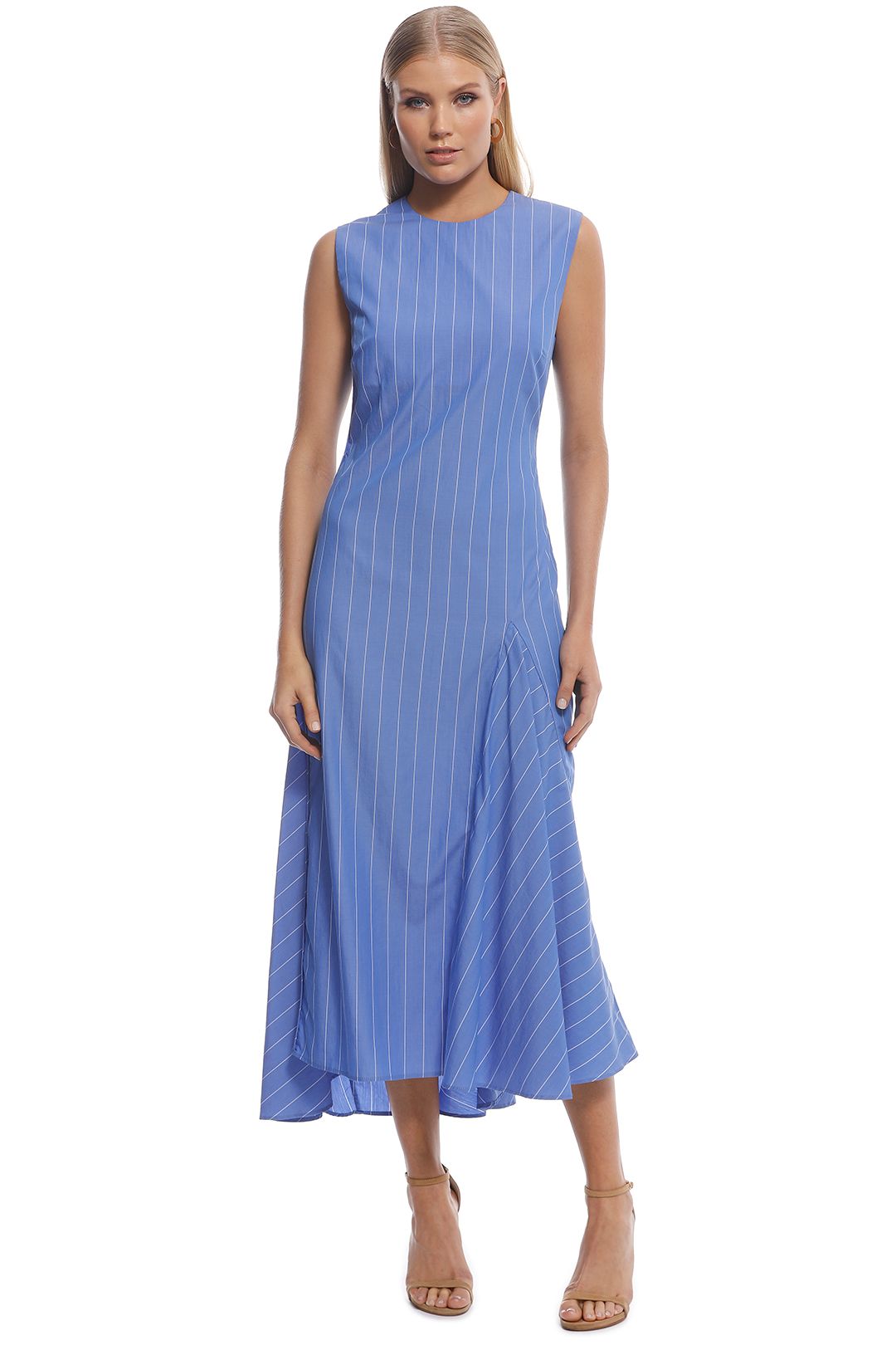 Ellery - Nightwood Godet Midi Dress - Blue Stripes - front