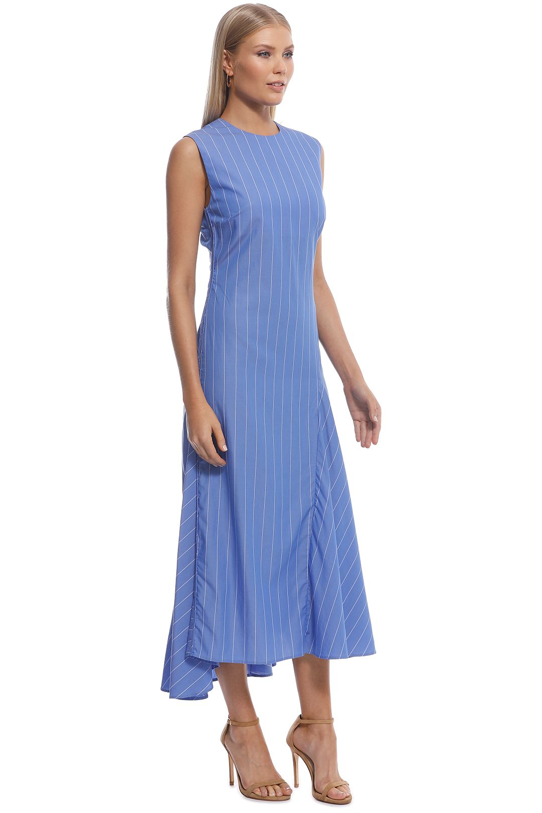 Ellery - Nightwood Godet Midi Dress - Blue Stripes - side