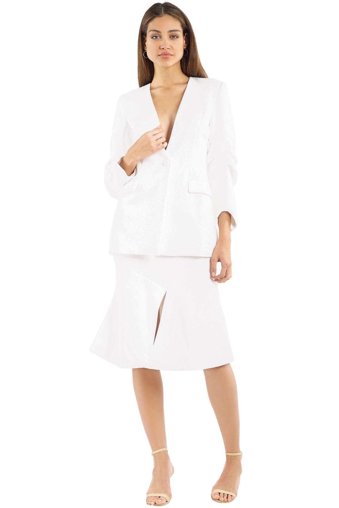 Elliatt - Plaza Blazer and Skirt Set - White - Front