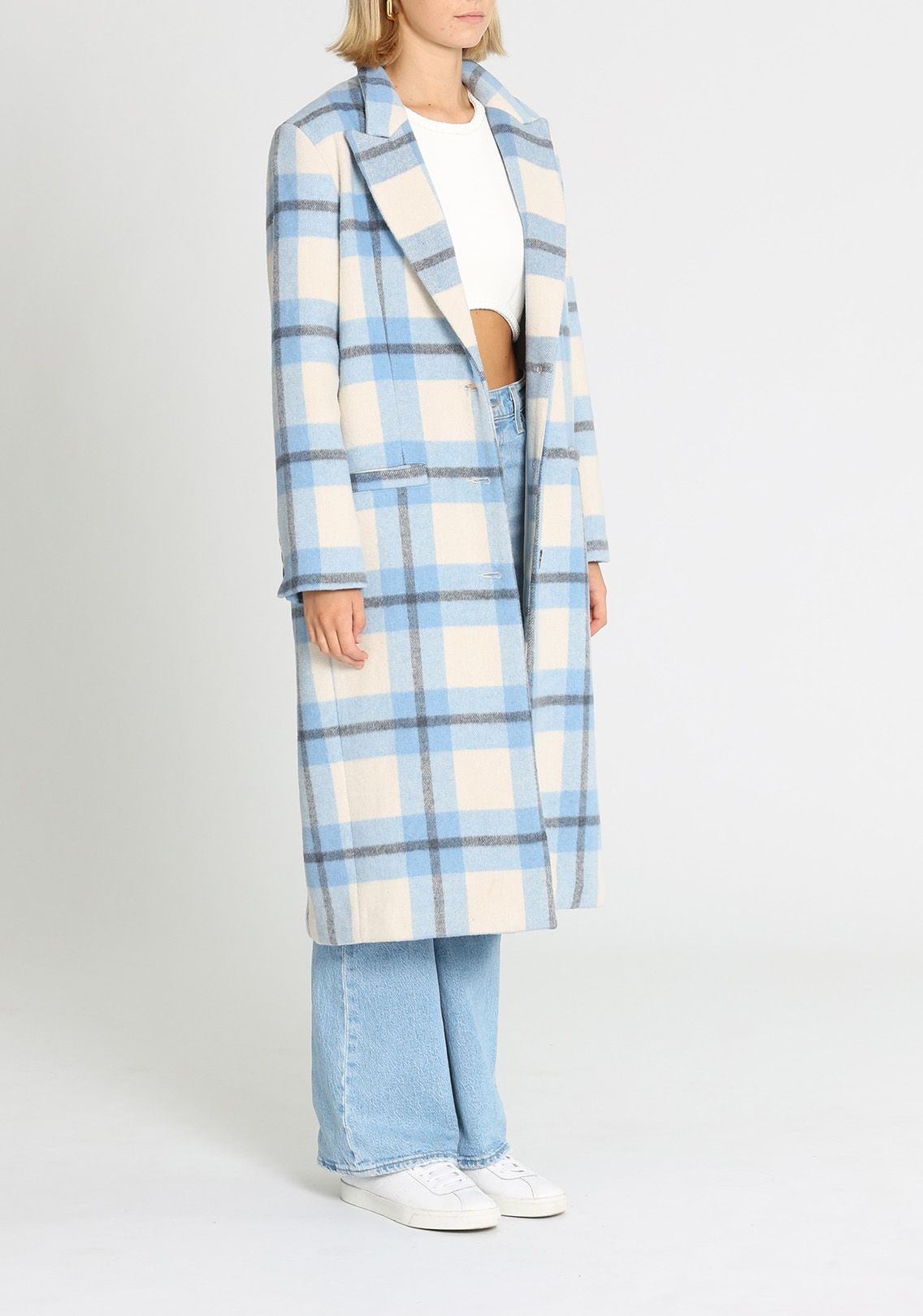 Ena Pelly Billie Blazer Coat Cornflower Check Long