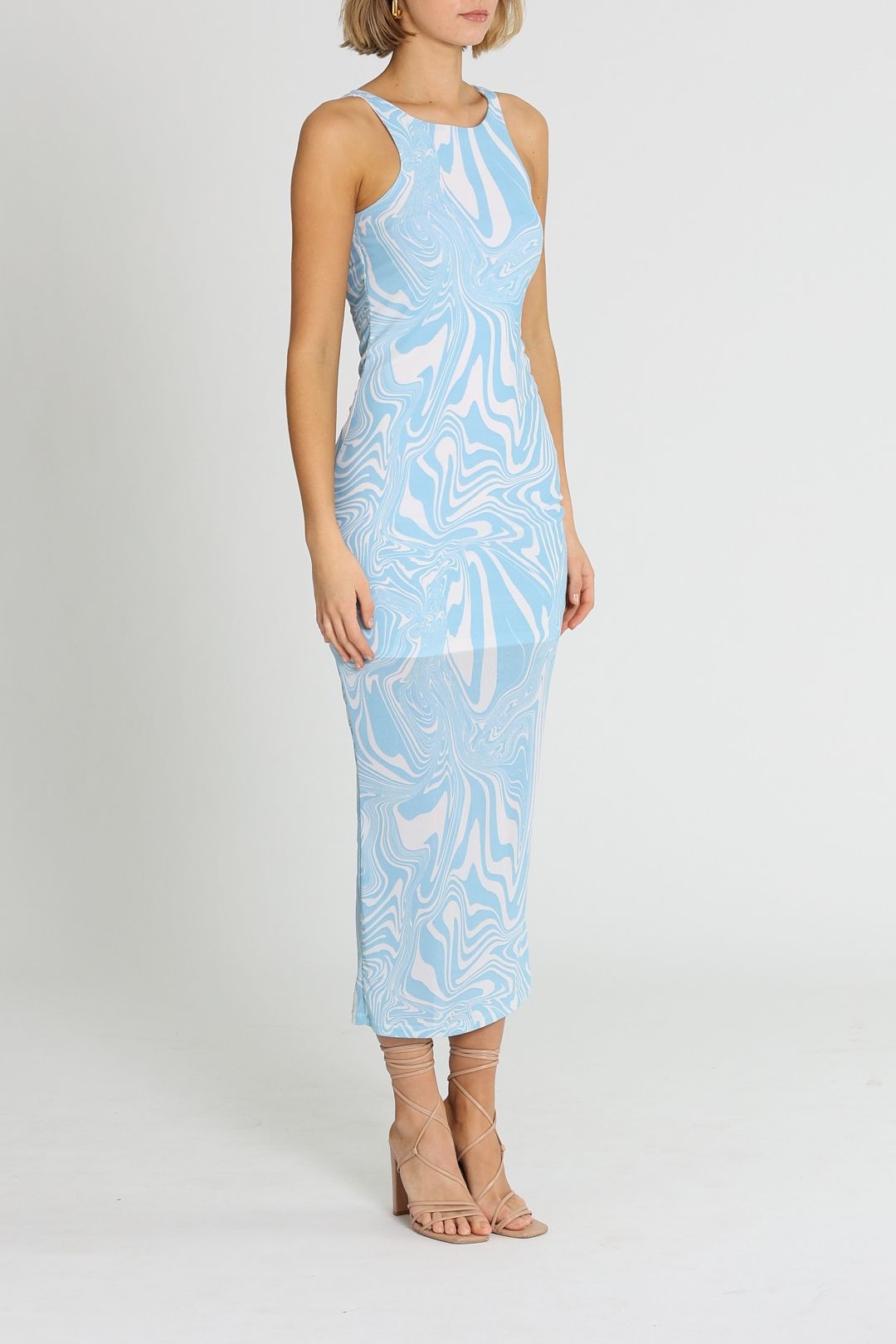 Ena Pelly Elle Sleeveless Midi Dress Sky Marble Bodycon