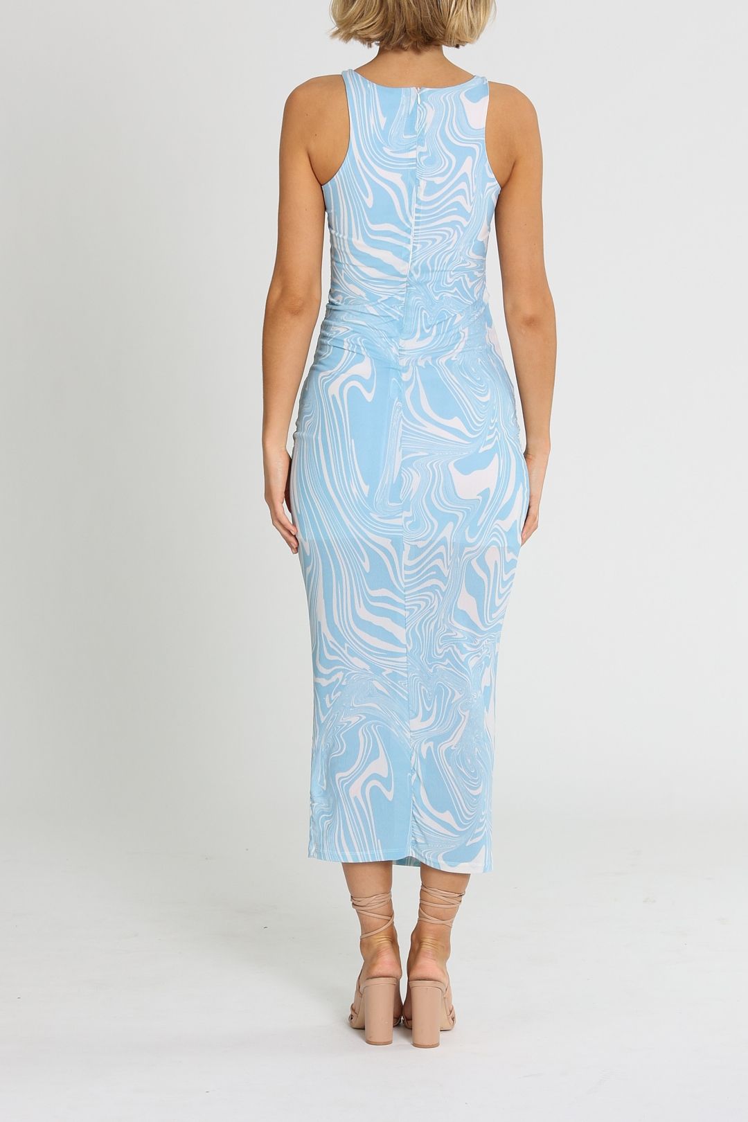Ena Pelly Elle Sleeveless Midi Dress Sky Marble Print