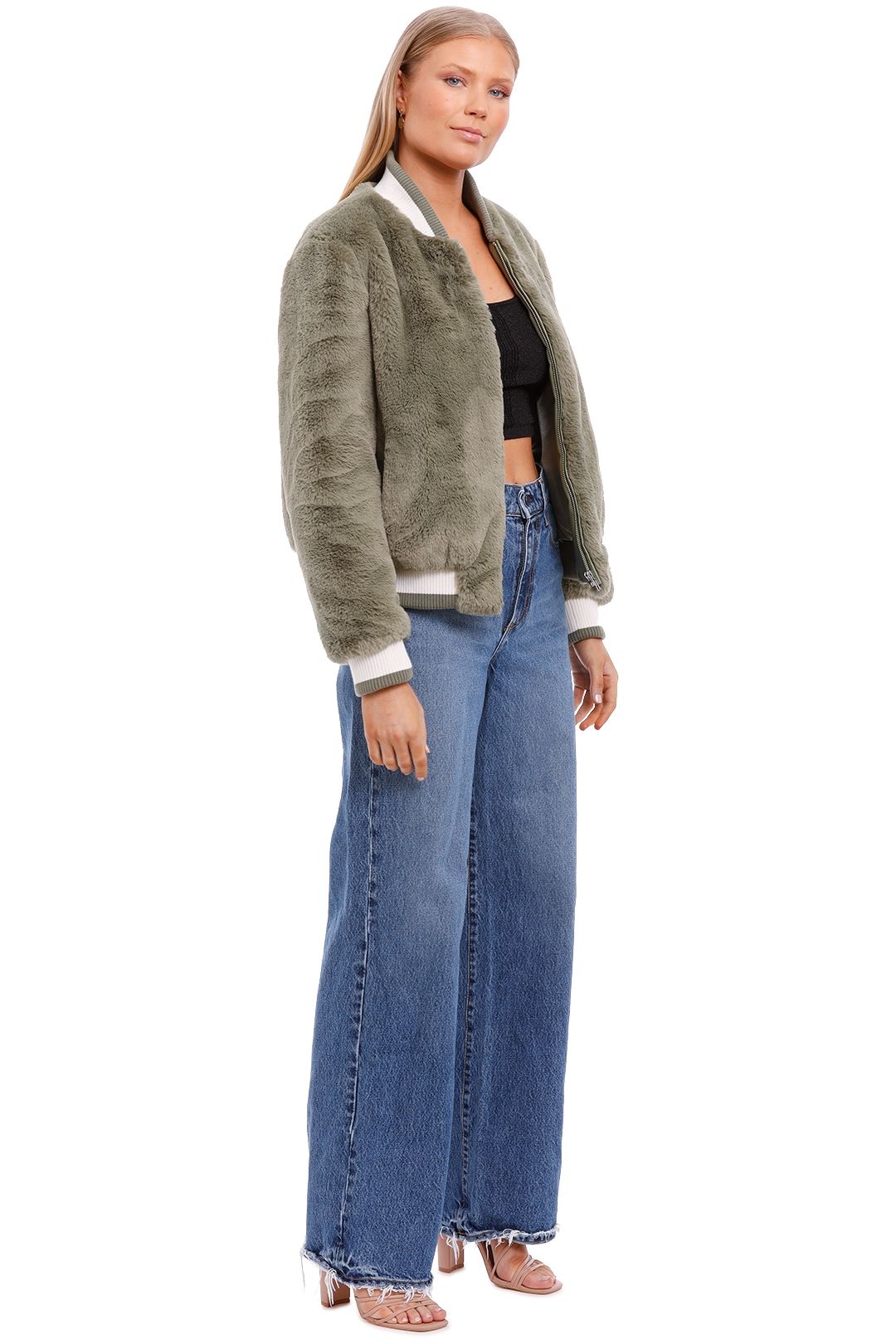 Ena Pelly Essential Faux Fur Bomber Jacket Green