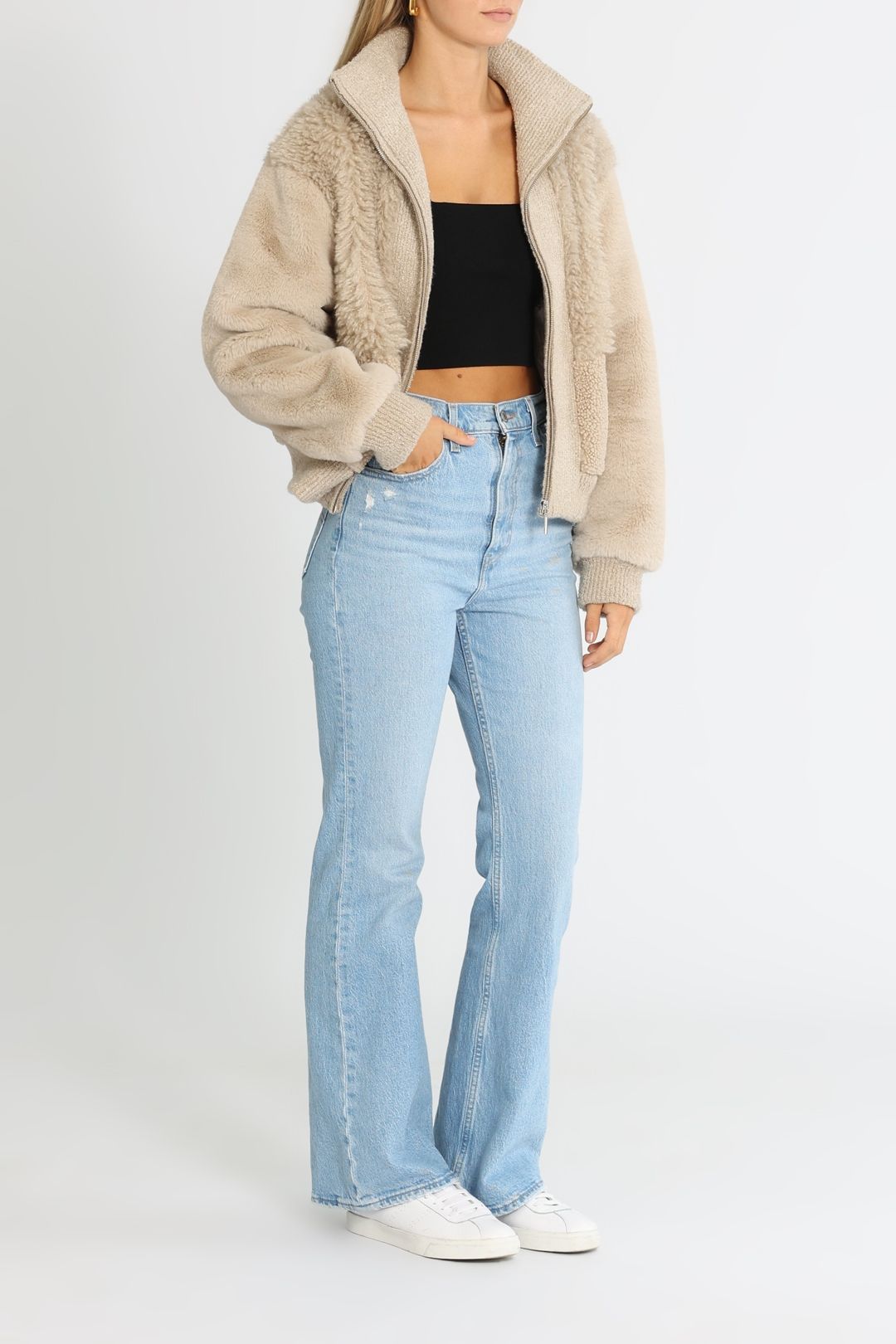 Hire Ivy Multi Faux Fur Jacket in Oatmeal Ena Pelly GlamCorner