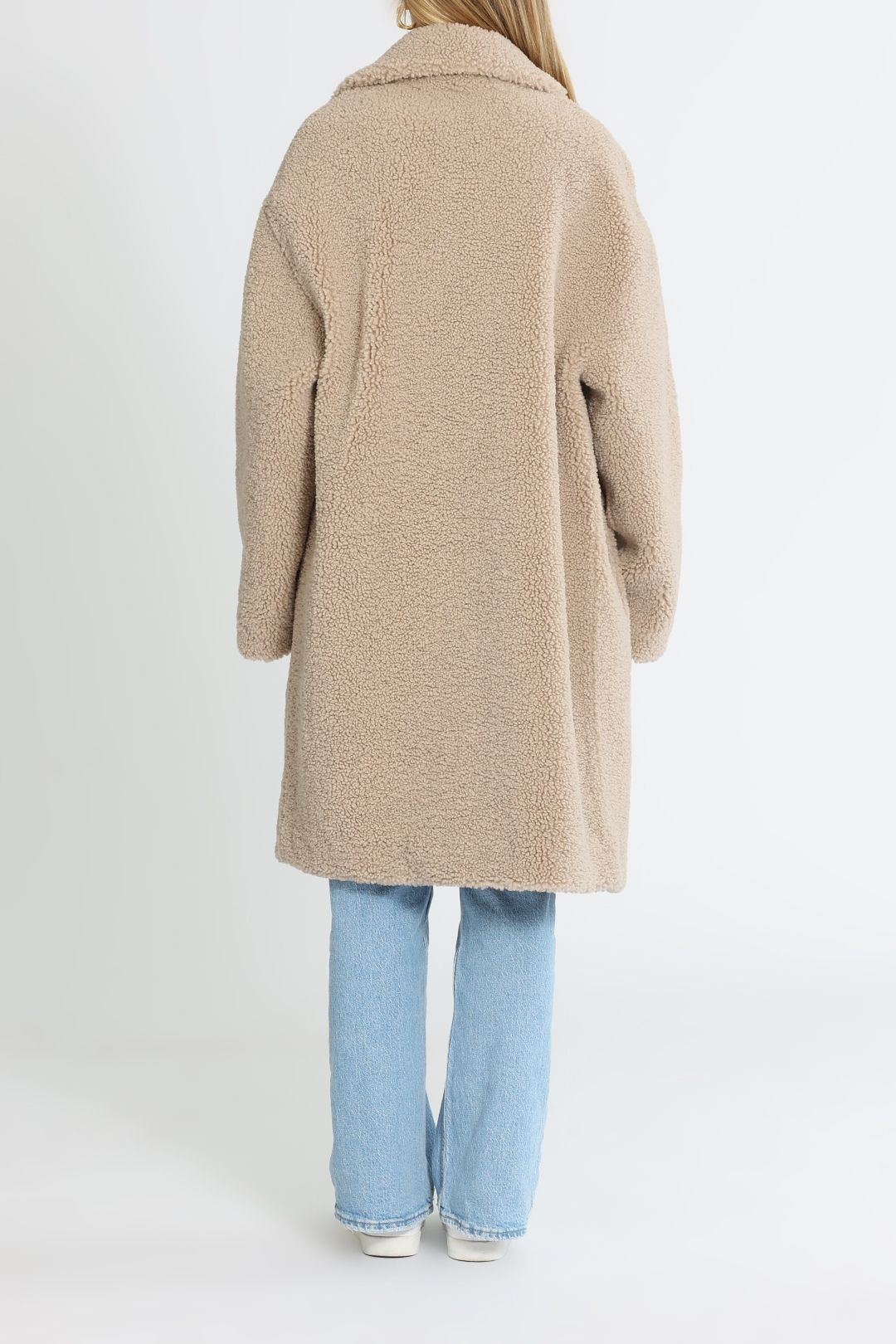 Ena Pelly Long Line Teddy Jacket Stone Relaxed Fit