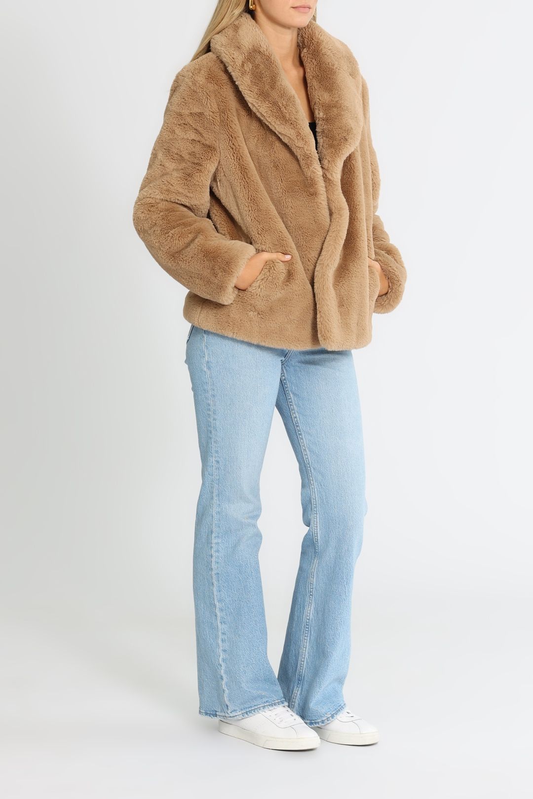 Ena Pelly Marni Faux Fur Jacket Almond V Neck