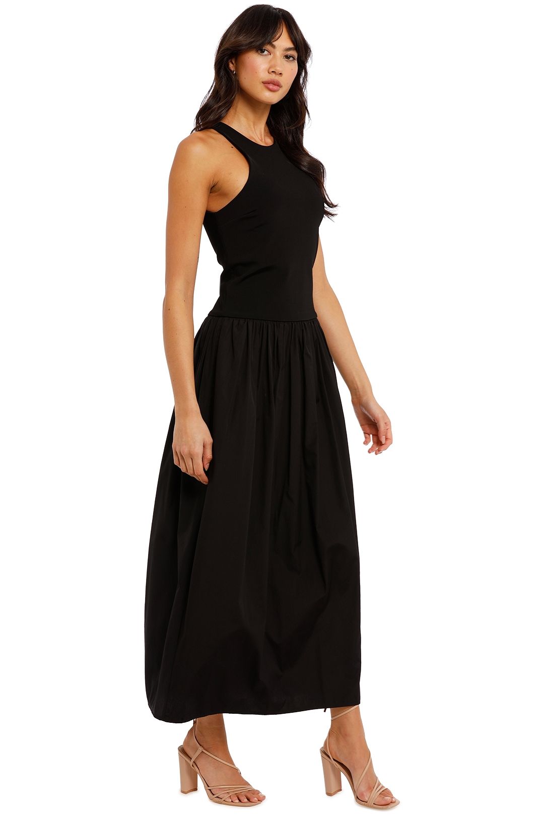 Hire Knit Cotton Tank Midi Dress in Black Esse GlamCorner