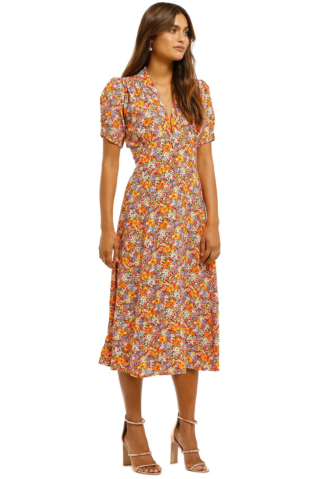 Meadows Midi Dress in Meja Floral Print by Faithfull for Rent | GlamCorner