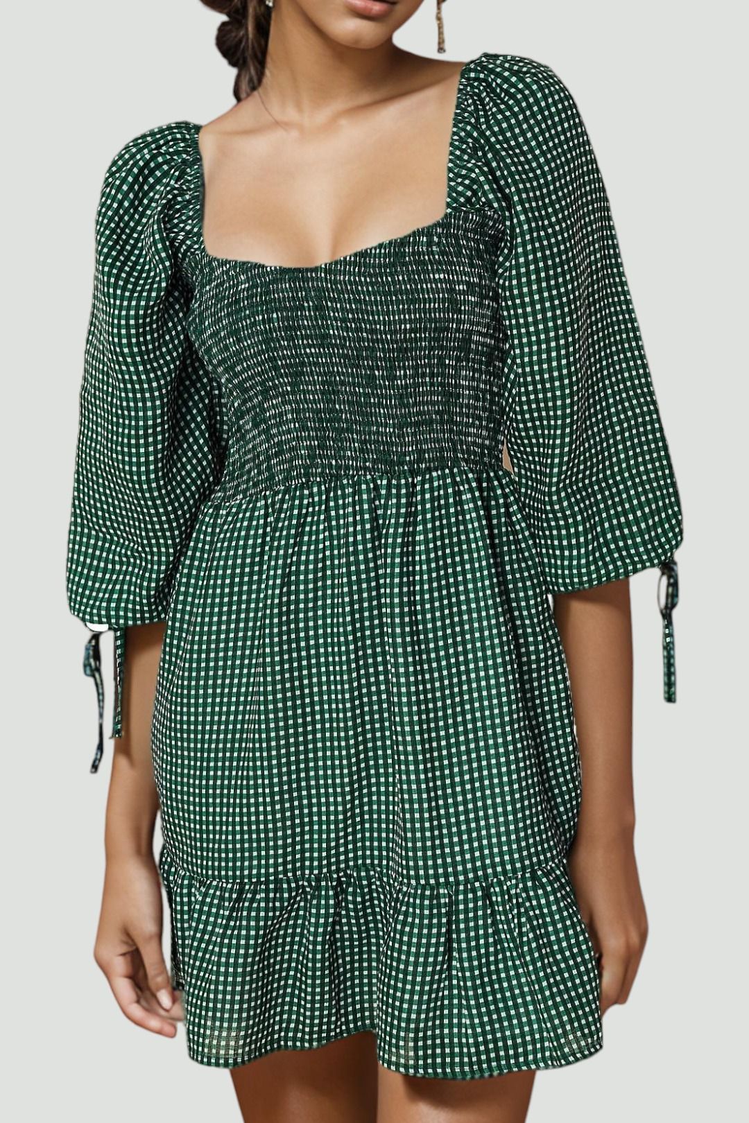 Faithfull - Romina Mini Dress Solene Check - Basil
