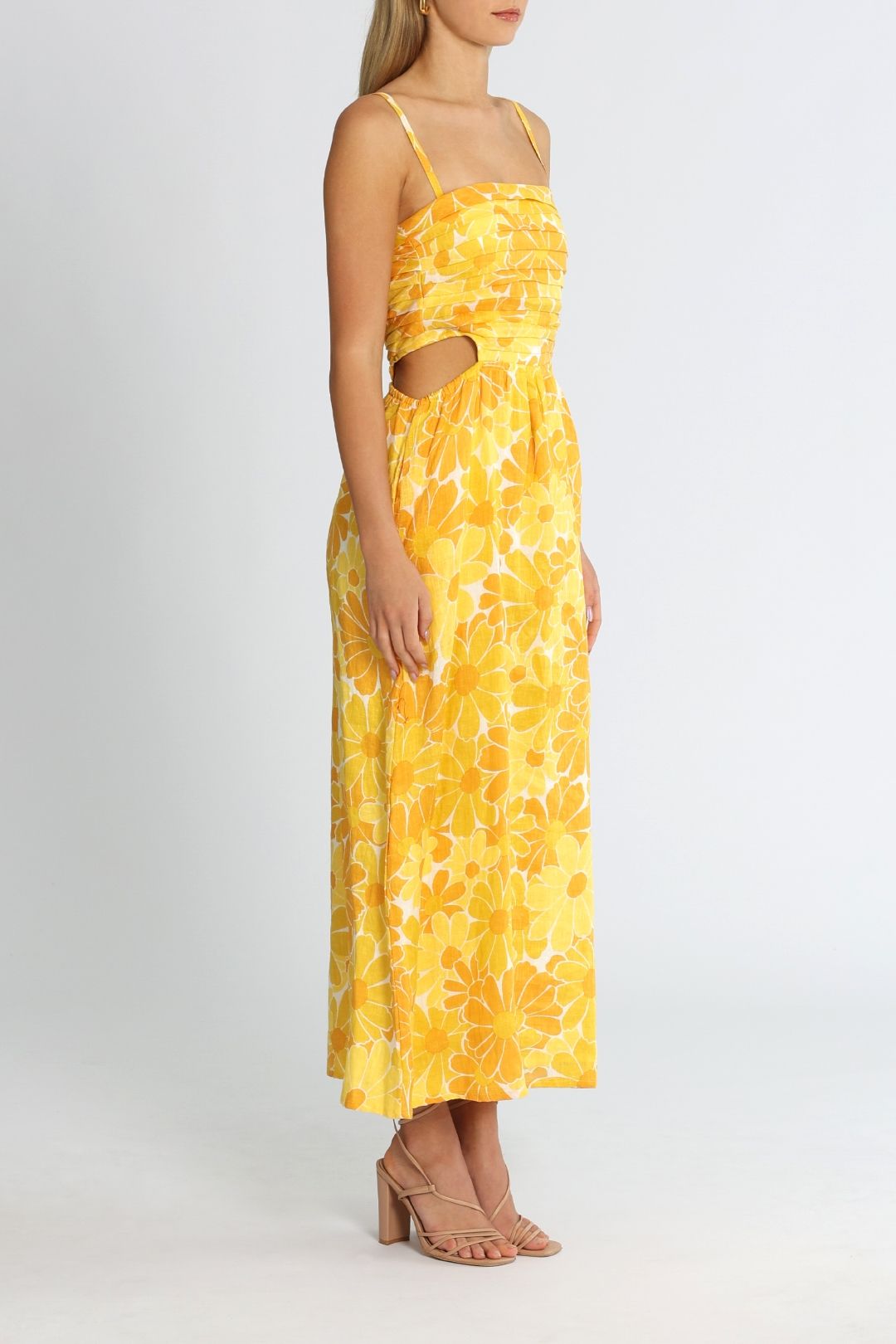 Faithfull Jamaica Midi Dress Yellow Floral Cutout
