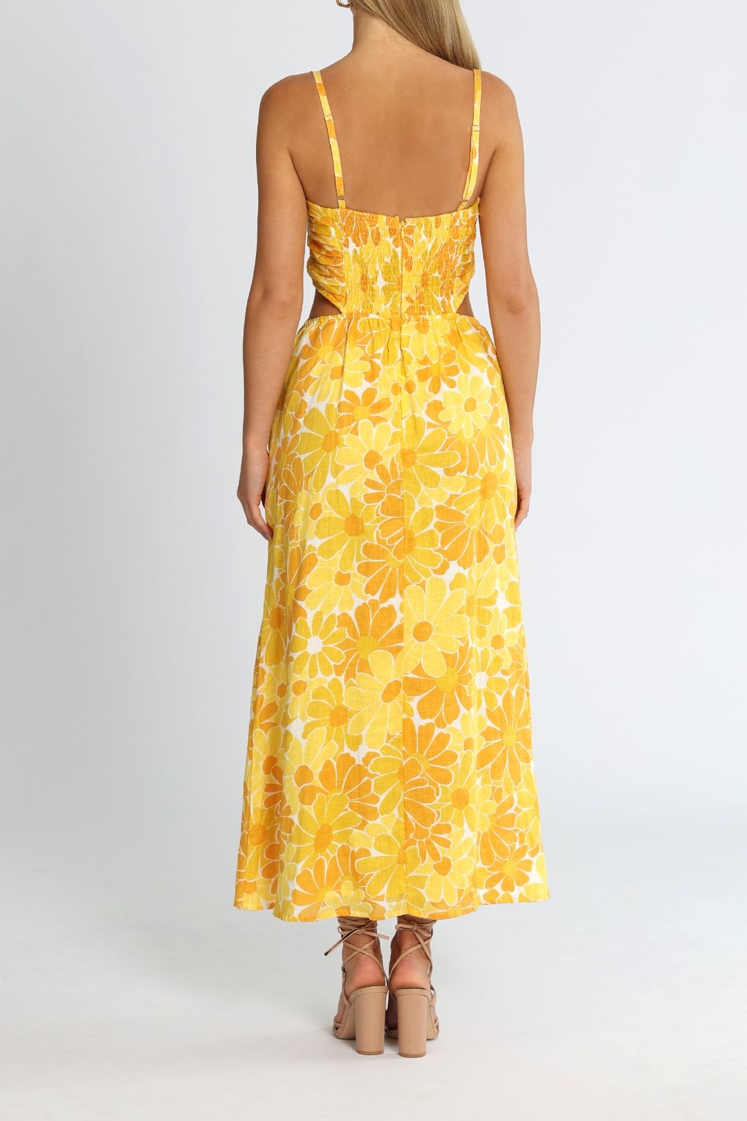 Faithfull Jamaica Midi Dress Yellow Floral Sleeveless