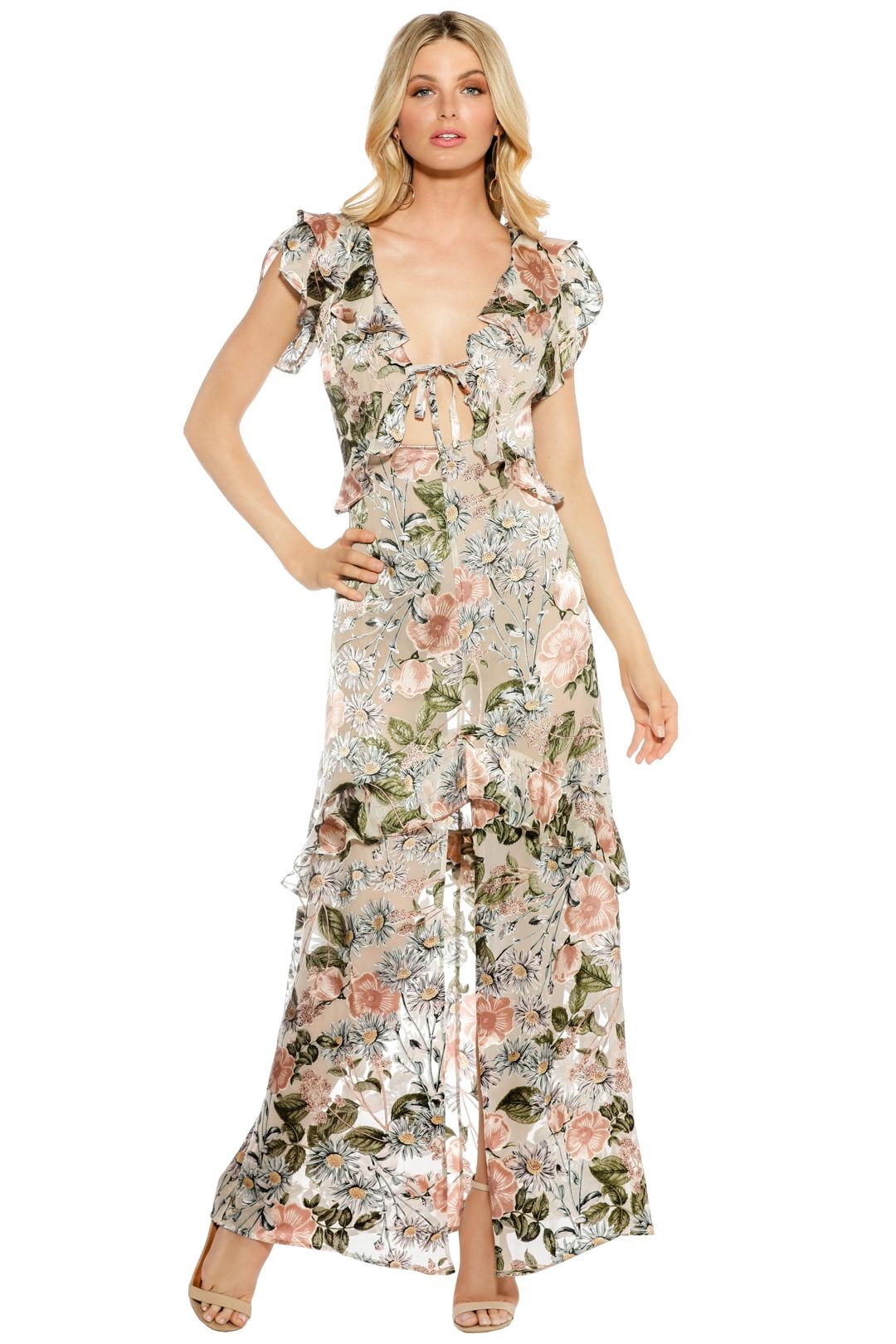 For Love and Lemons - Luciana Maxi Dress - Cream Floral - Front