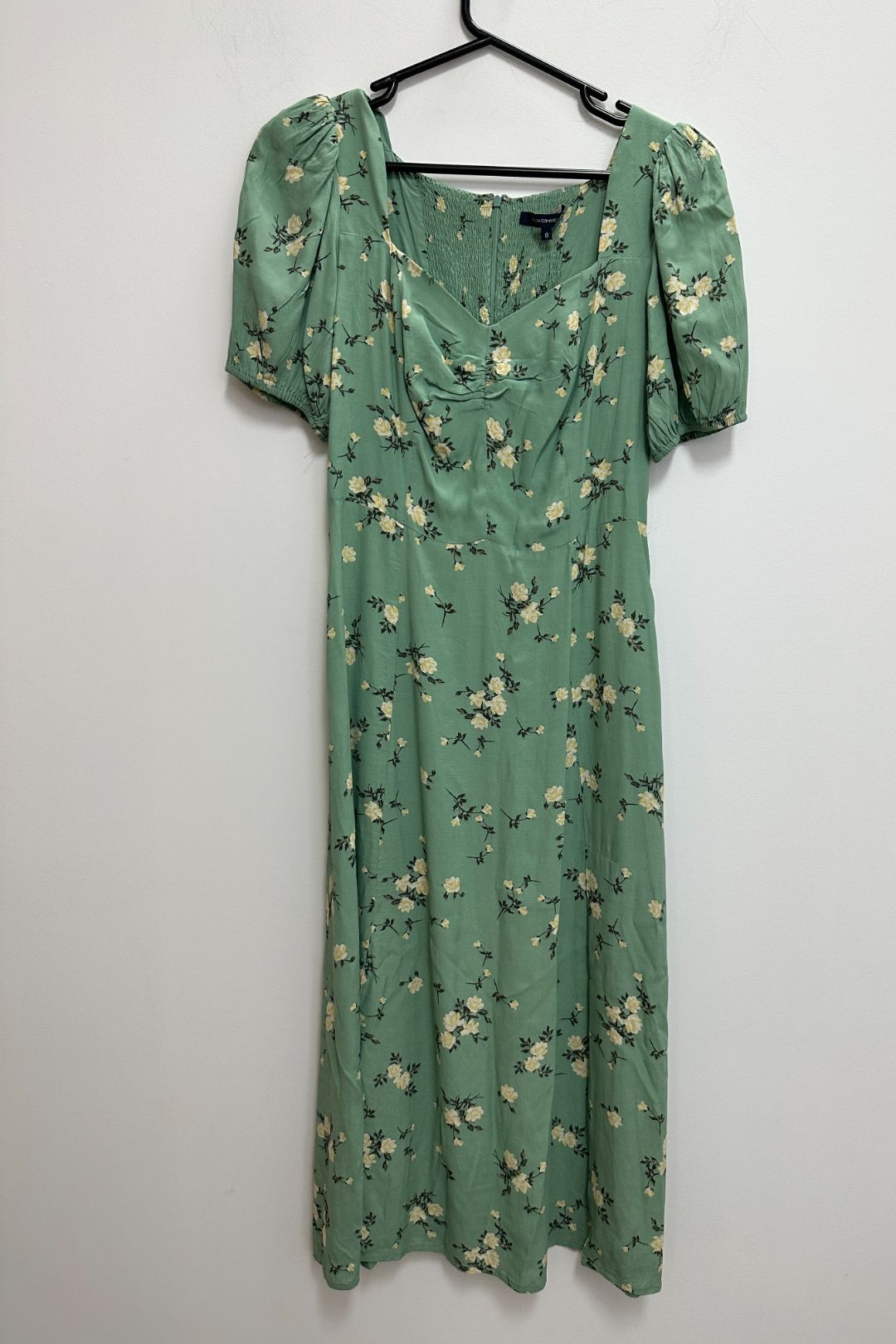 French Connection Floral Sweetheart Summer Midi Dress in Green