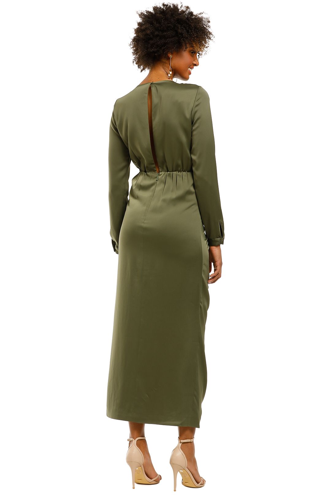 Friend-of-Audrey-Valerie-Thigh-Split-Dress-Khaki-Back