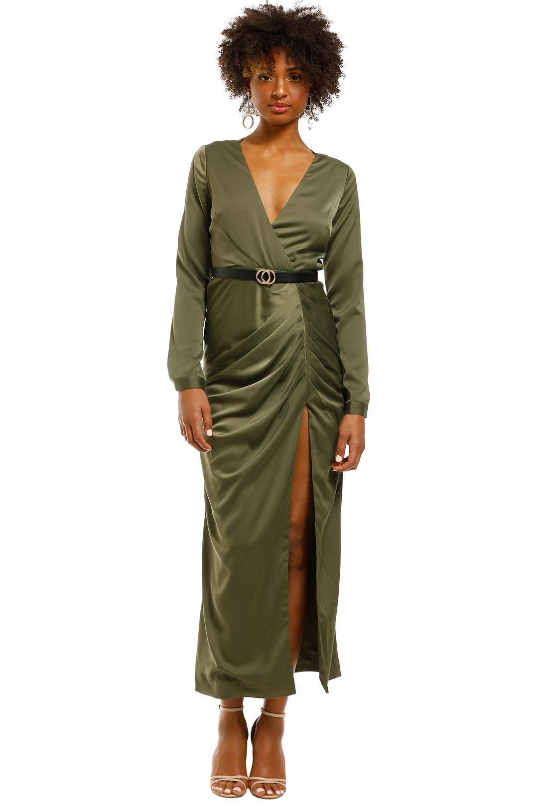 Friend-of-Audrey-Valerie-Thigh-Split-Dress-Khaki-Front