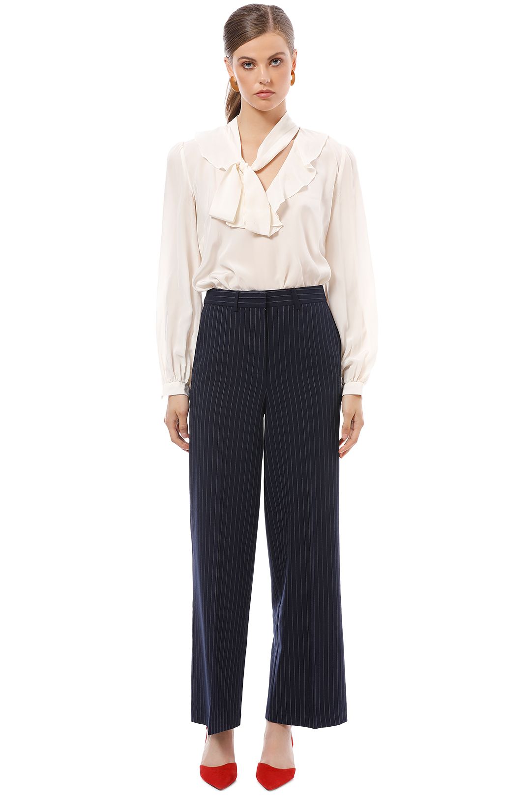 Friend of Audrey - Cecile Striped Wide-Leg Pants - Navy - Front