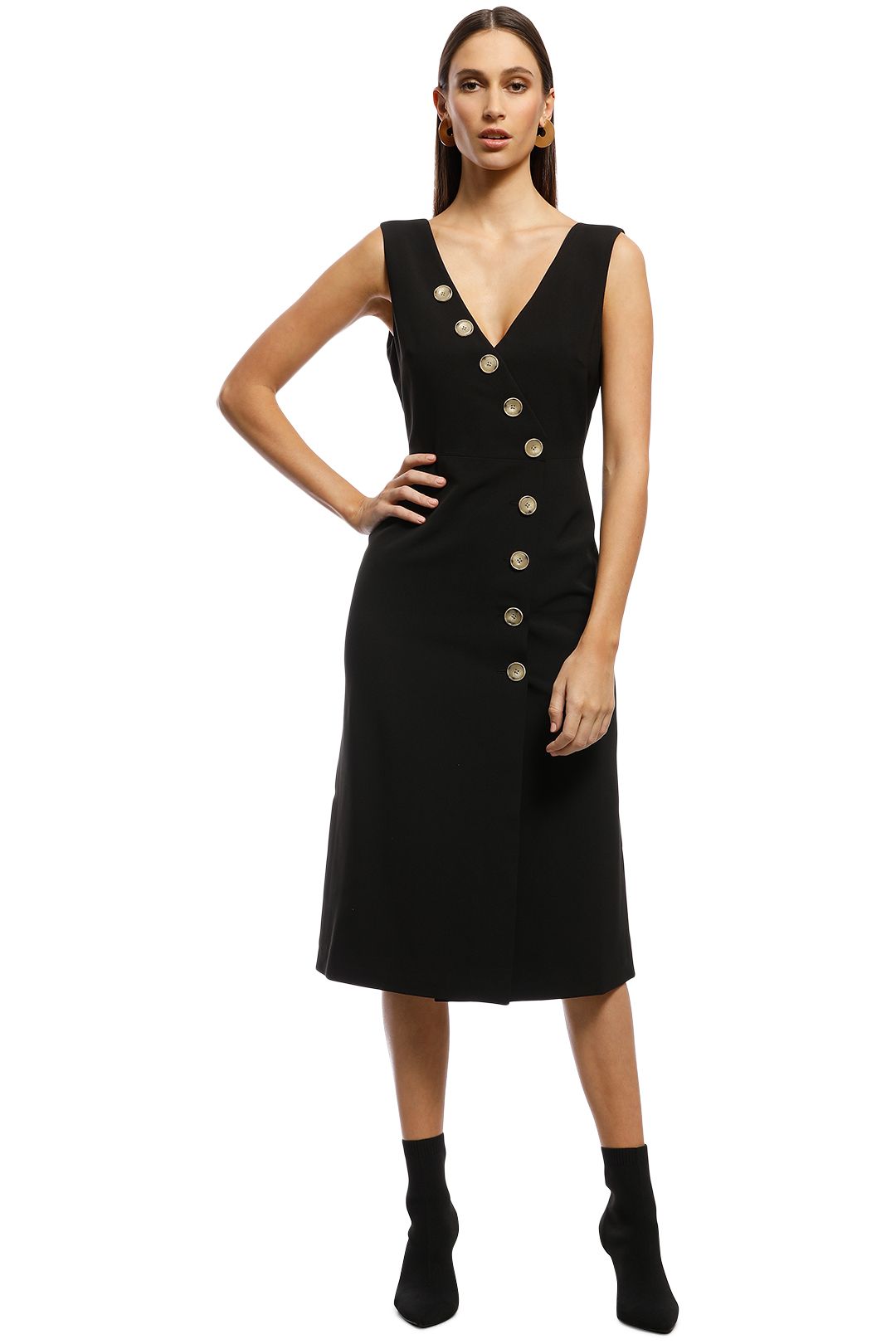Friend of Audrey - Dylan Buttoned Dress - Black - Front