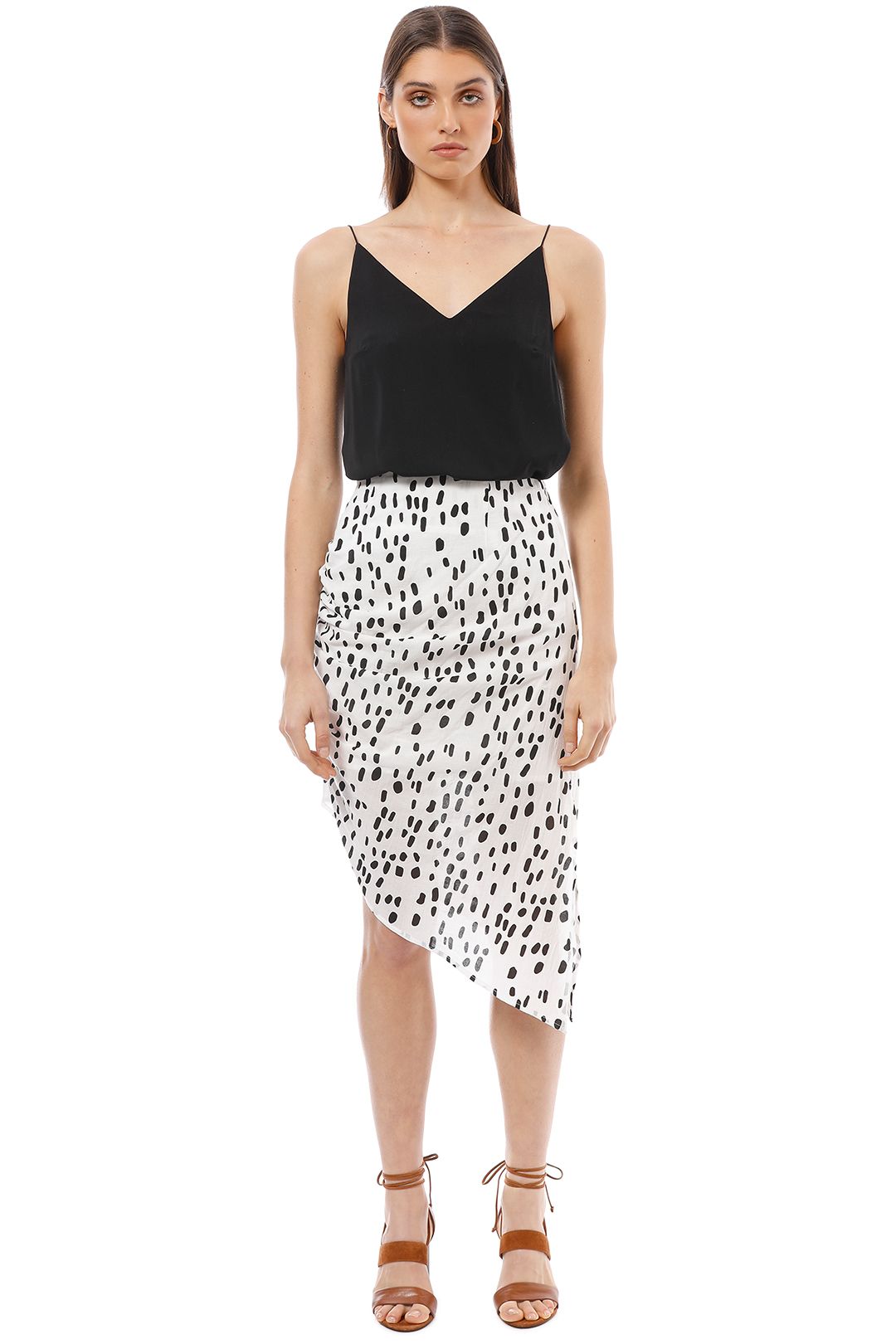 Friend of Audrey - Lucie Ruched Polka Dot Skirt - Black White - Front